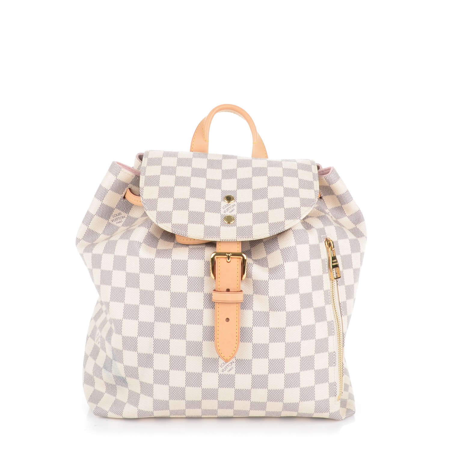 pink and white checkered backpack