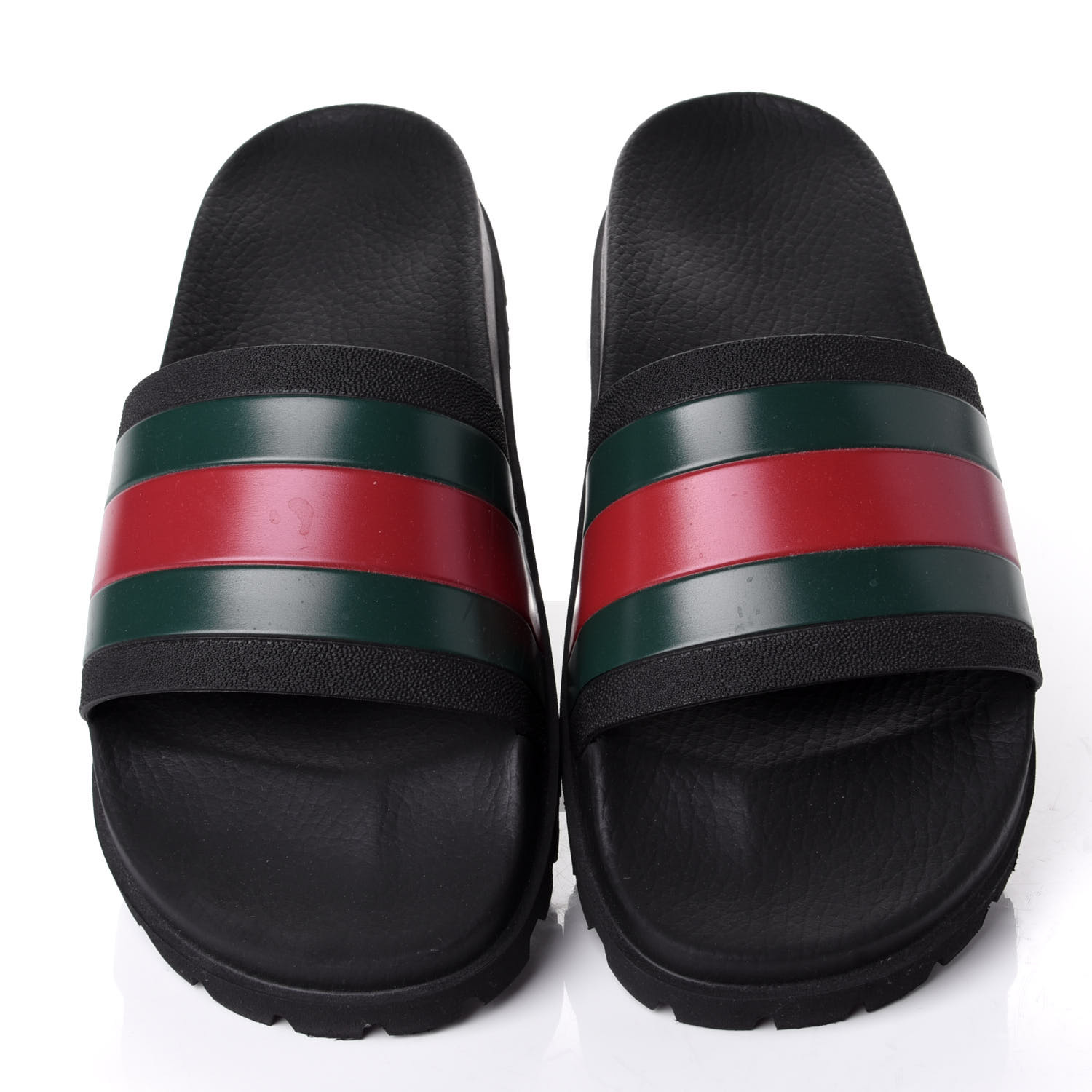 GUCCI Rubber Web Mens Lug Sole Slide Sandals 10 Black 782269 | FASHIONPHILE