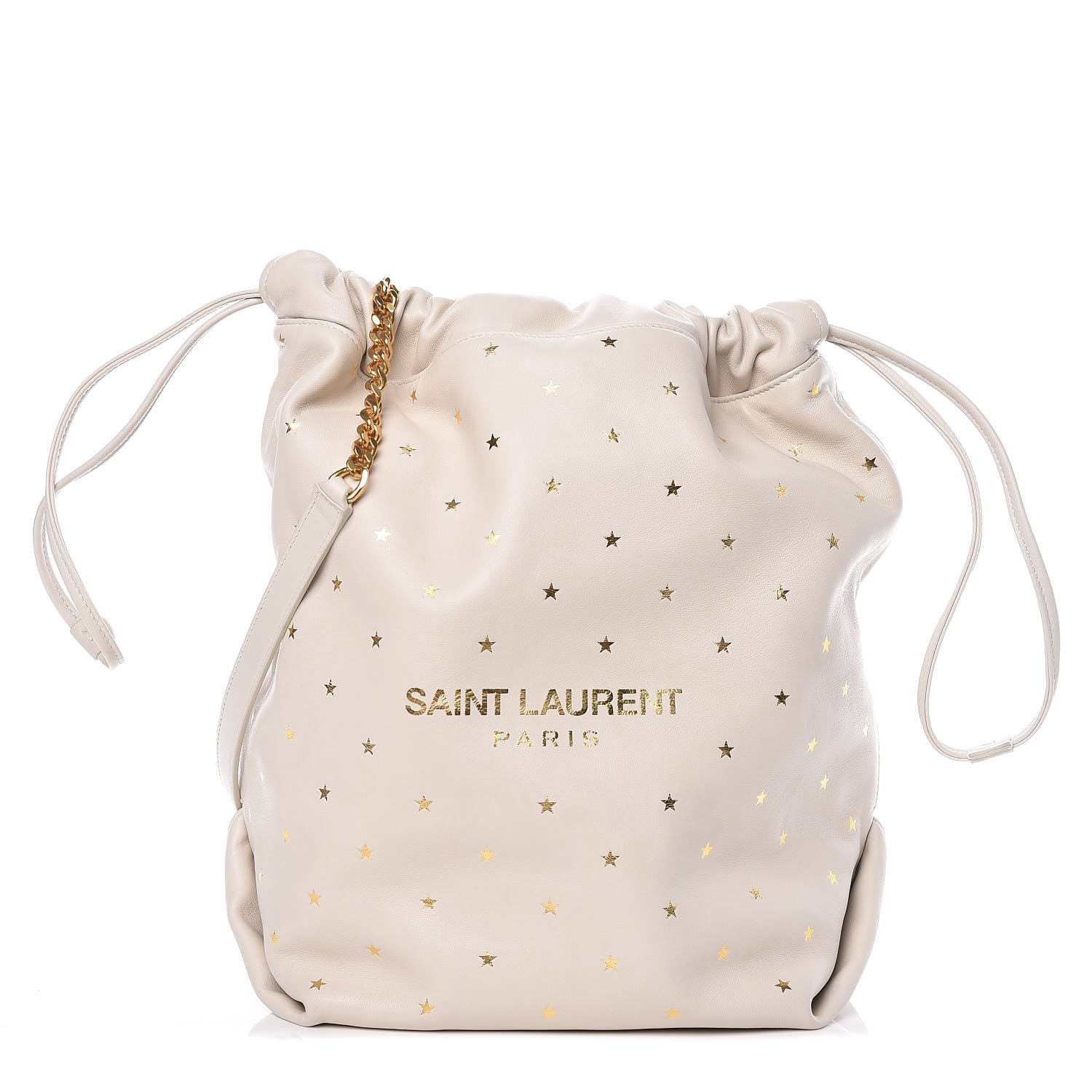 Saint Laurent Lambskin Star Printed Teddy Drawstring Bag White 400945 Fashionphile