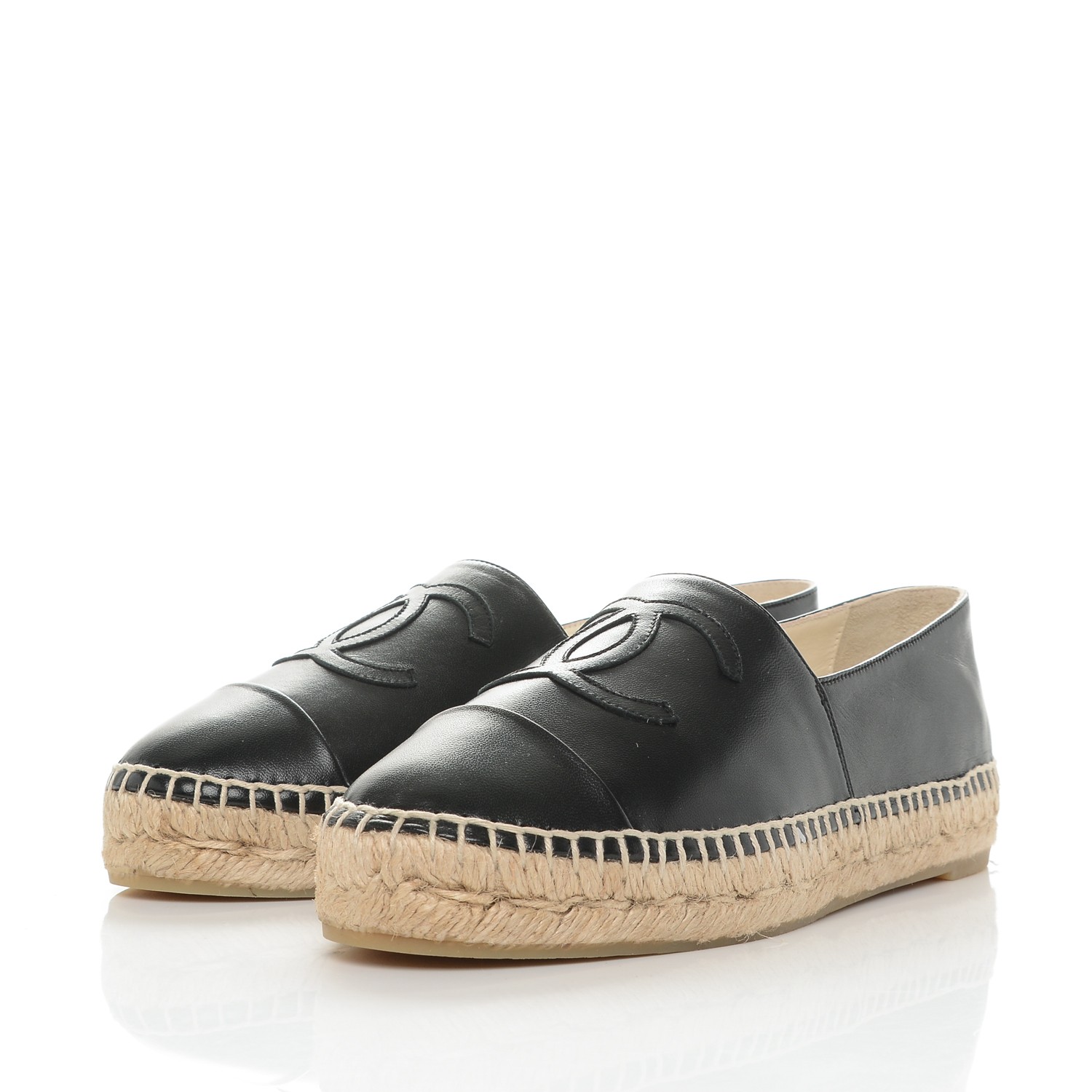 CHANEL Lambskin CC Espadrilles 37 Black 186973