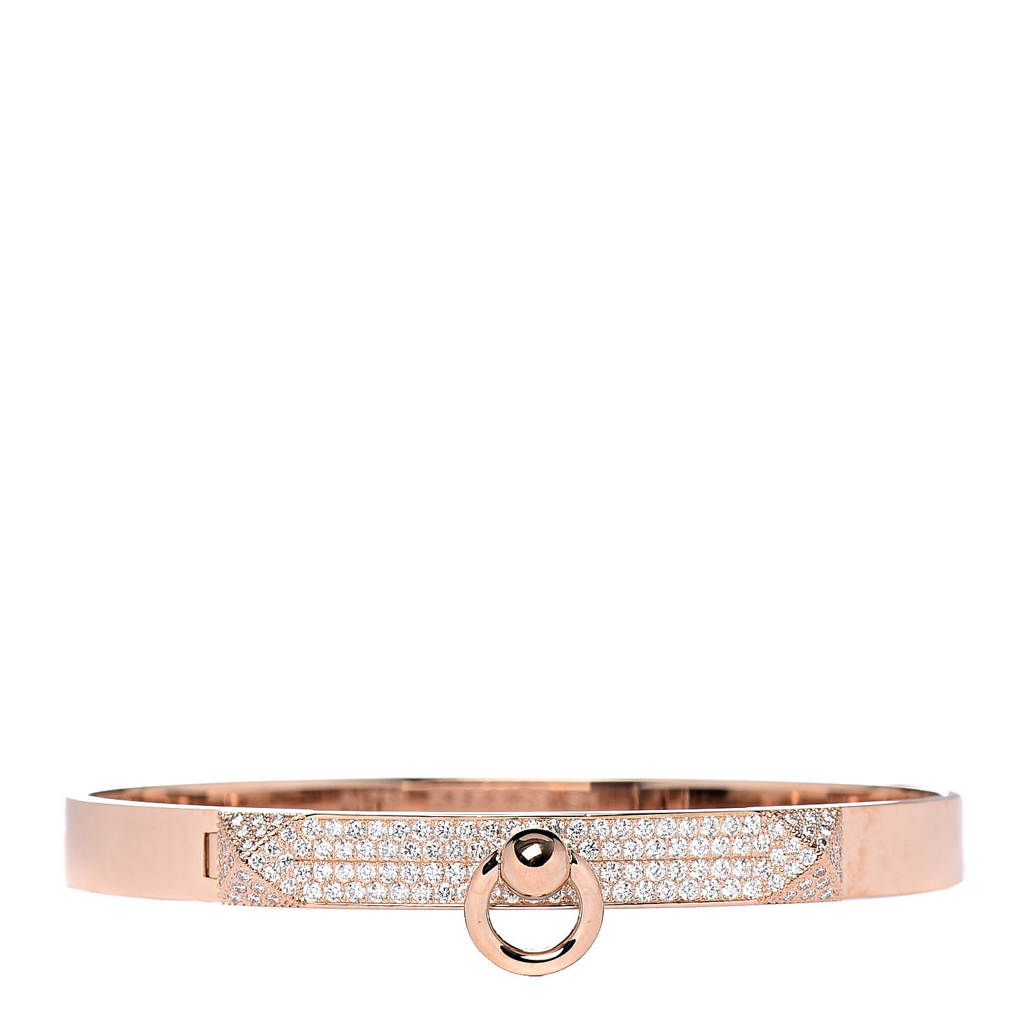 HERMES 18K Rose Gold Pave Diamond Collier De Chien PM Bracelet SH 467430