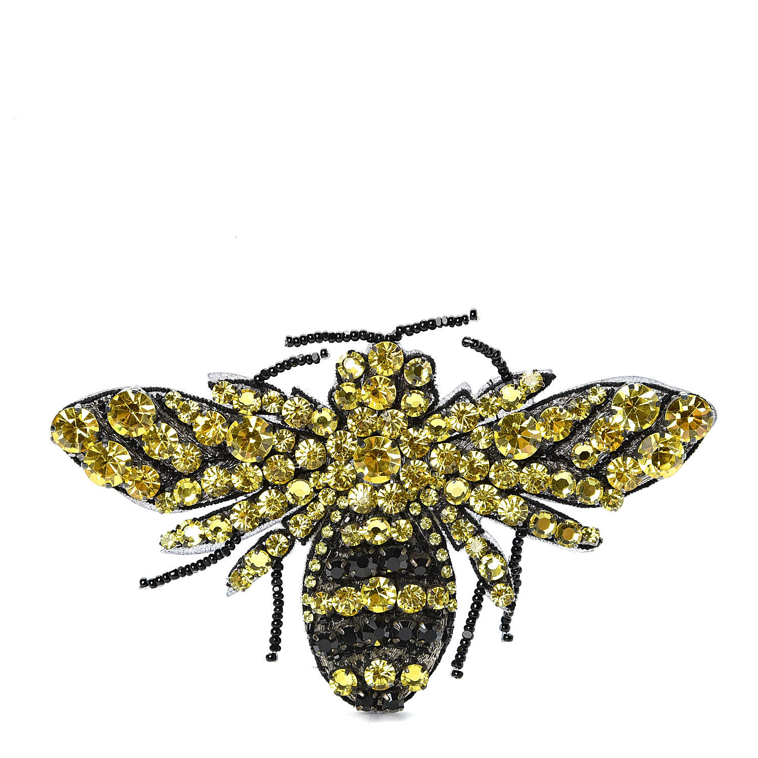 GUCCI Metal Crystal Bee Brooch Black Yellow 469039