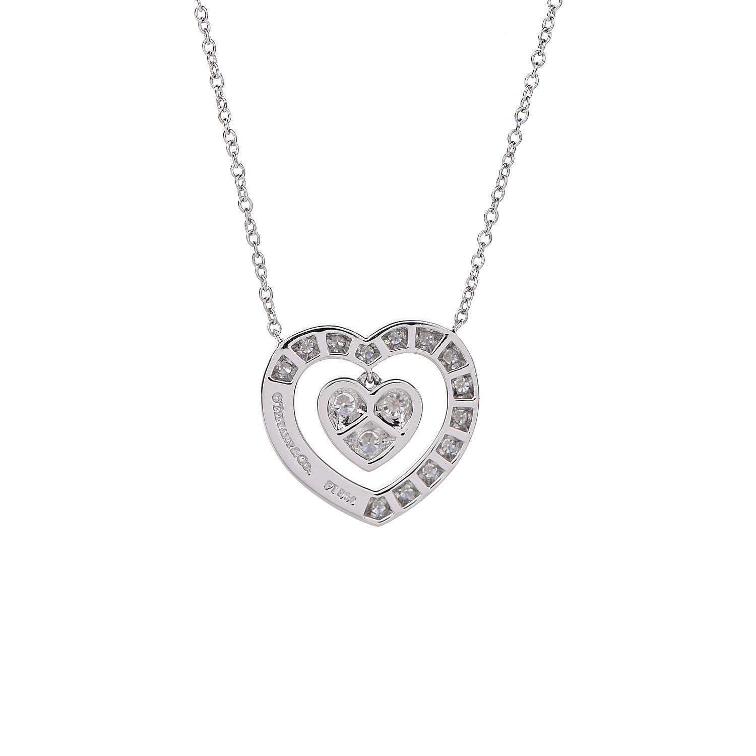 TIFFANY Platinum Diamond Double Heart Pendant Necklace 453398