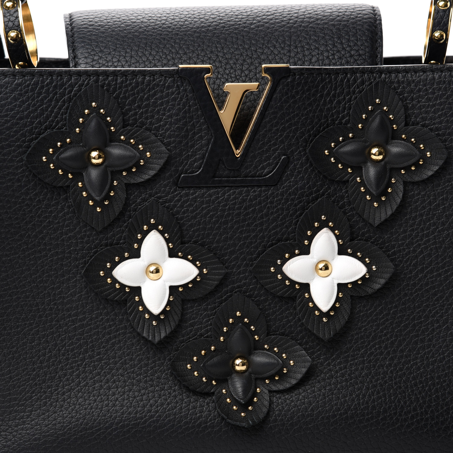 Louis Vuitton Taurillon Metallic Flowers Capucines Pm Black 706755 