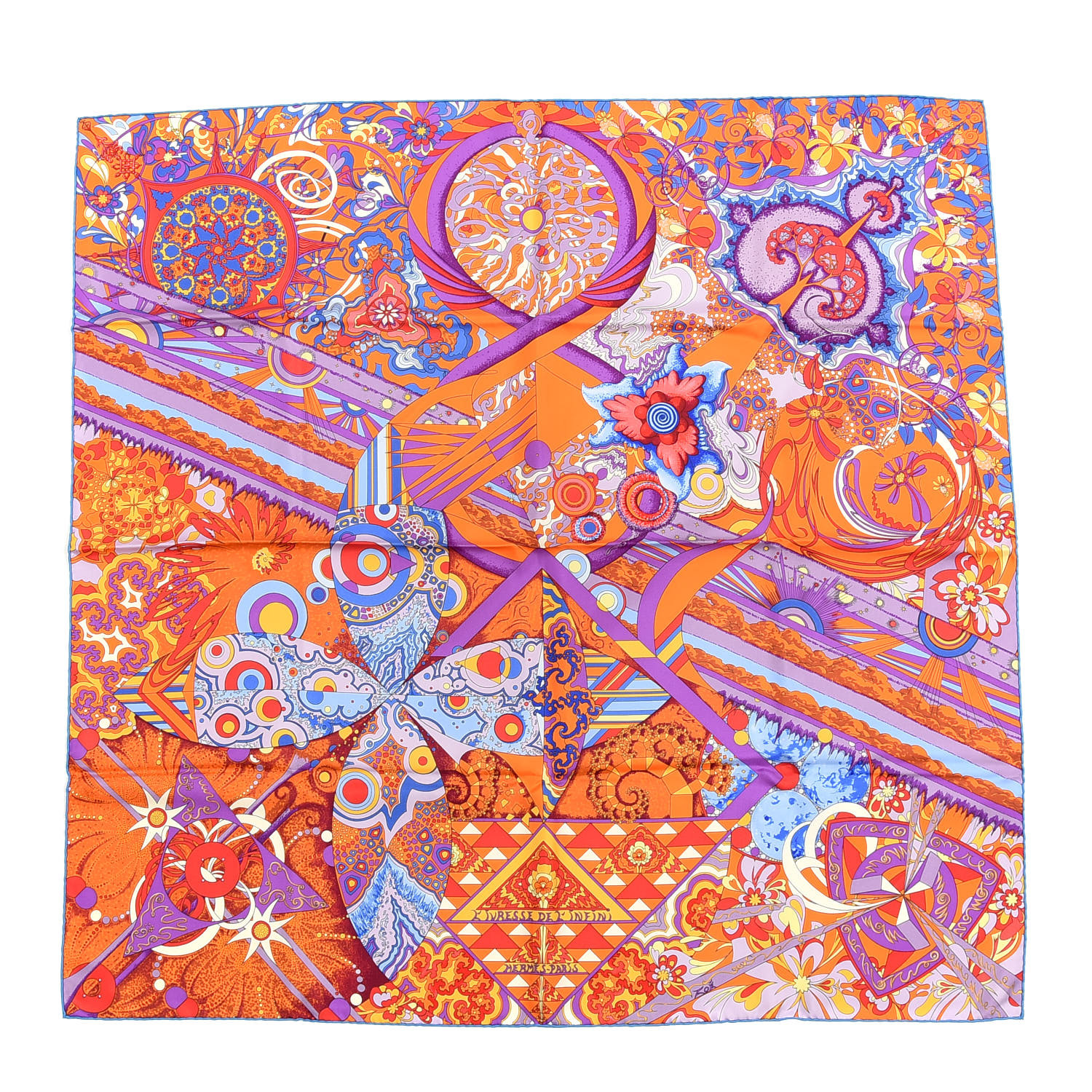 Hermes Silk L Ivresse De L Infini Scarf 90 Capucine Violet Bleu Klein Fashionphile