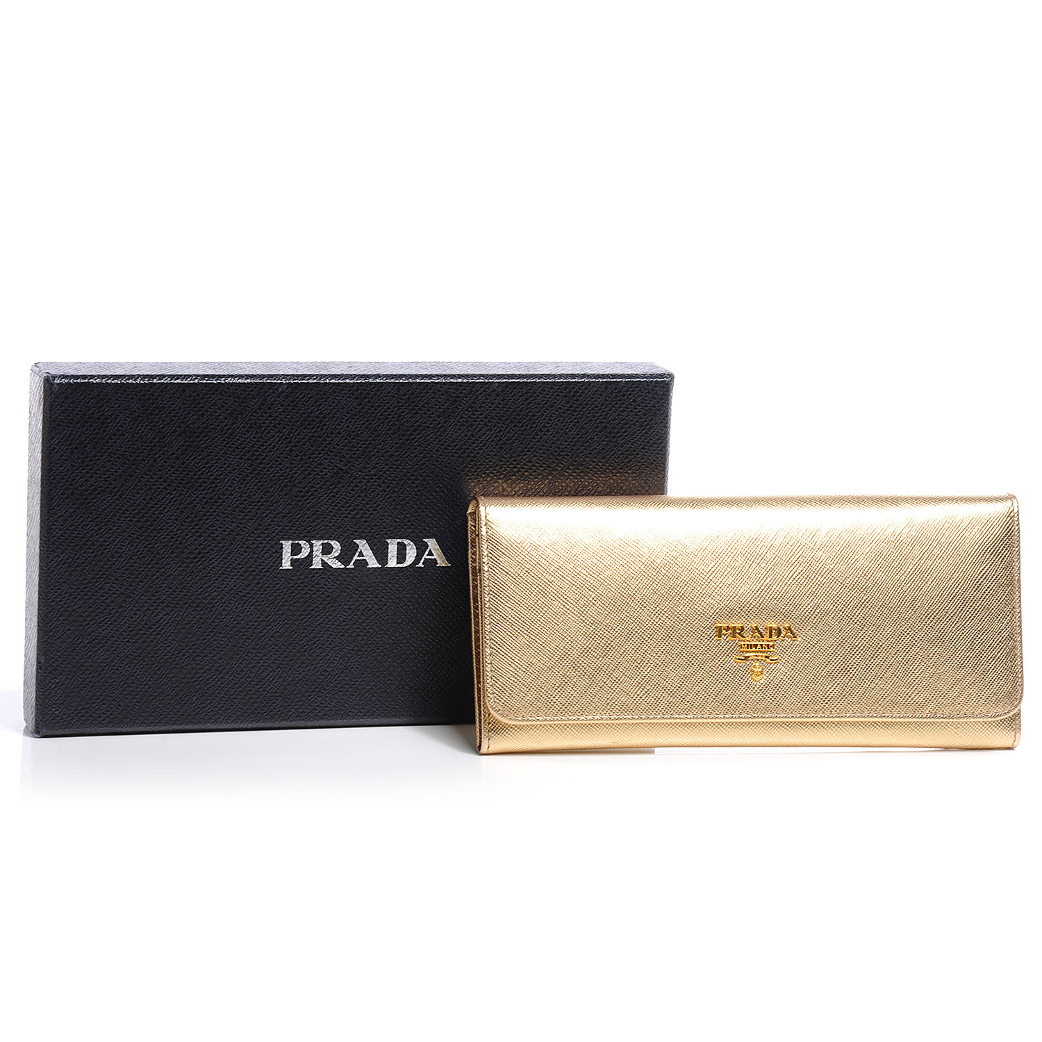PRADA Saffiano Continental Flap Wallet Platino Gold 55822
