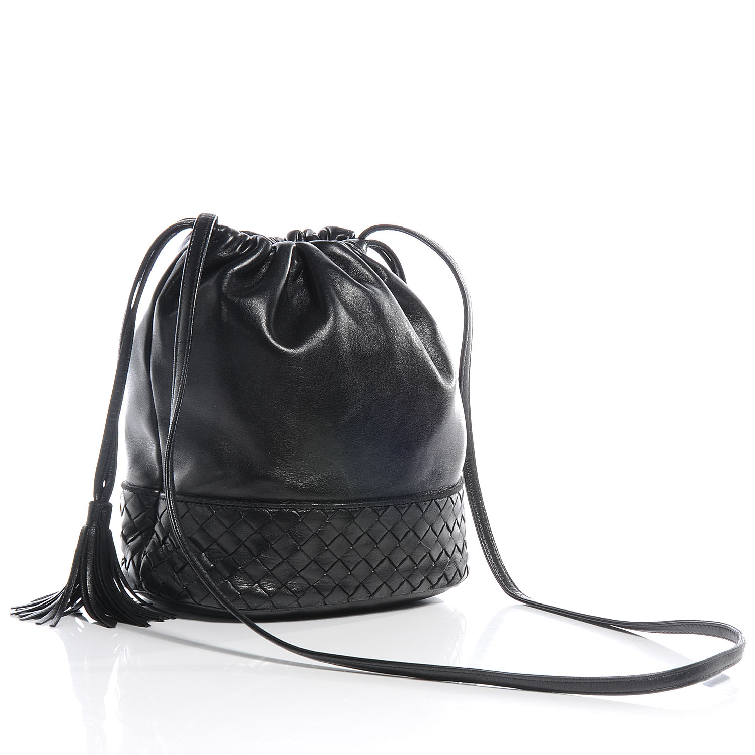 BOTTEGA VENETA Vintage Leather Drawstring Shoulder Bag Black 55829