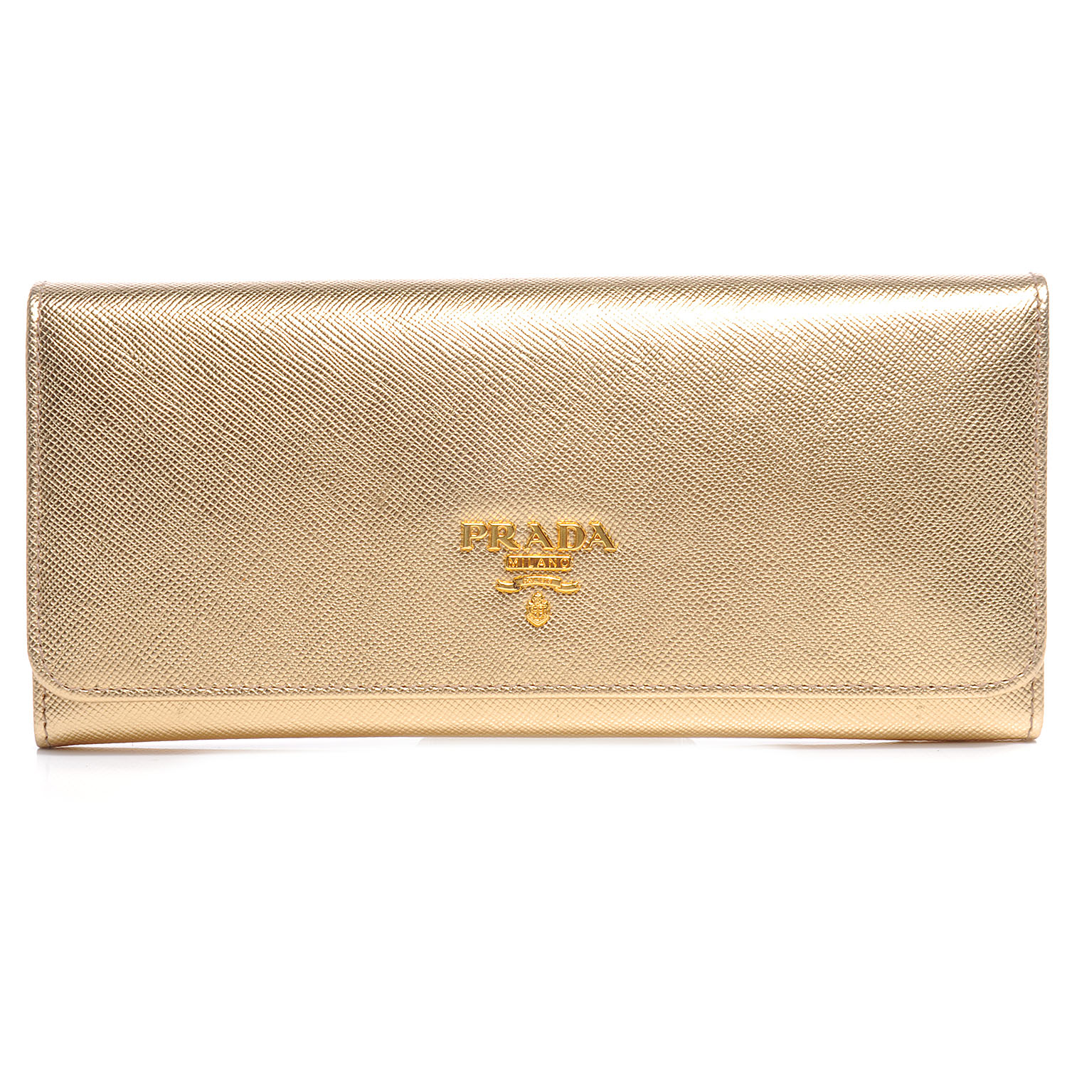 PRADA Saffiano Continental Flap Wallet Platino Gold 55822