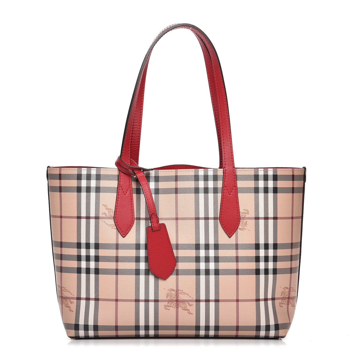 BURBERRY Haymarket Check Small Reversible Tote Poppy Red 226038