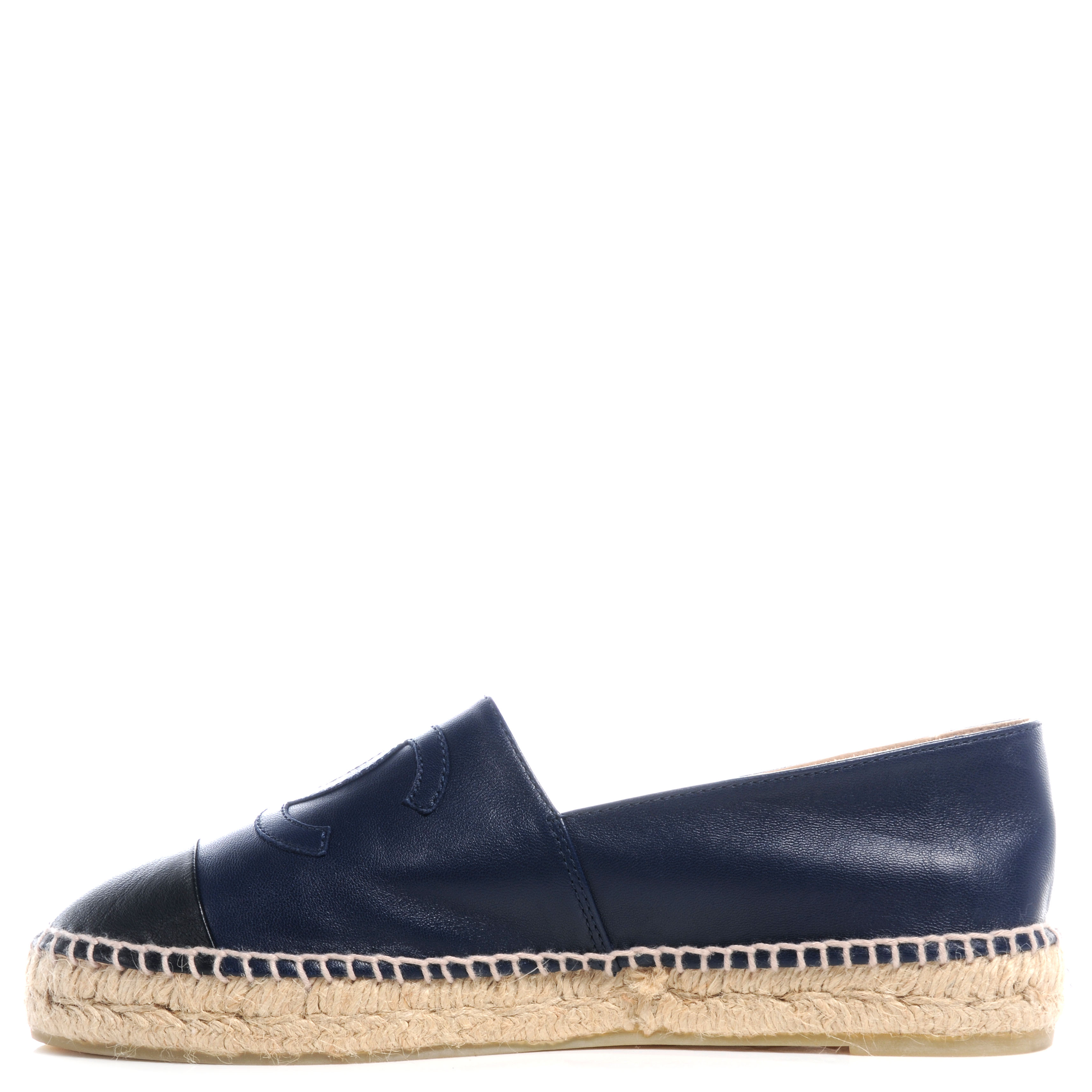 CHANEL Lambskin Espadrilles Navy Black 40 58944