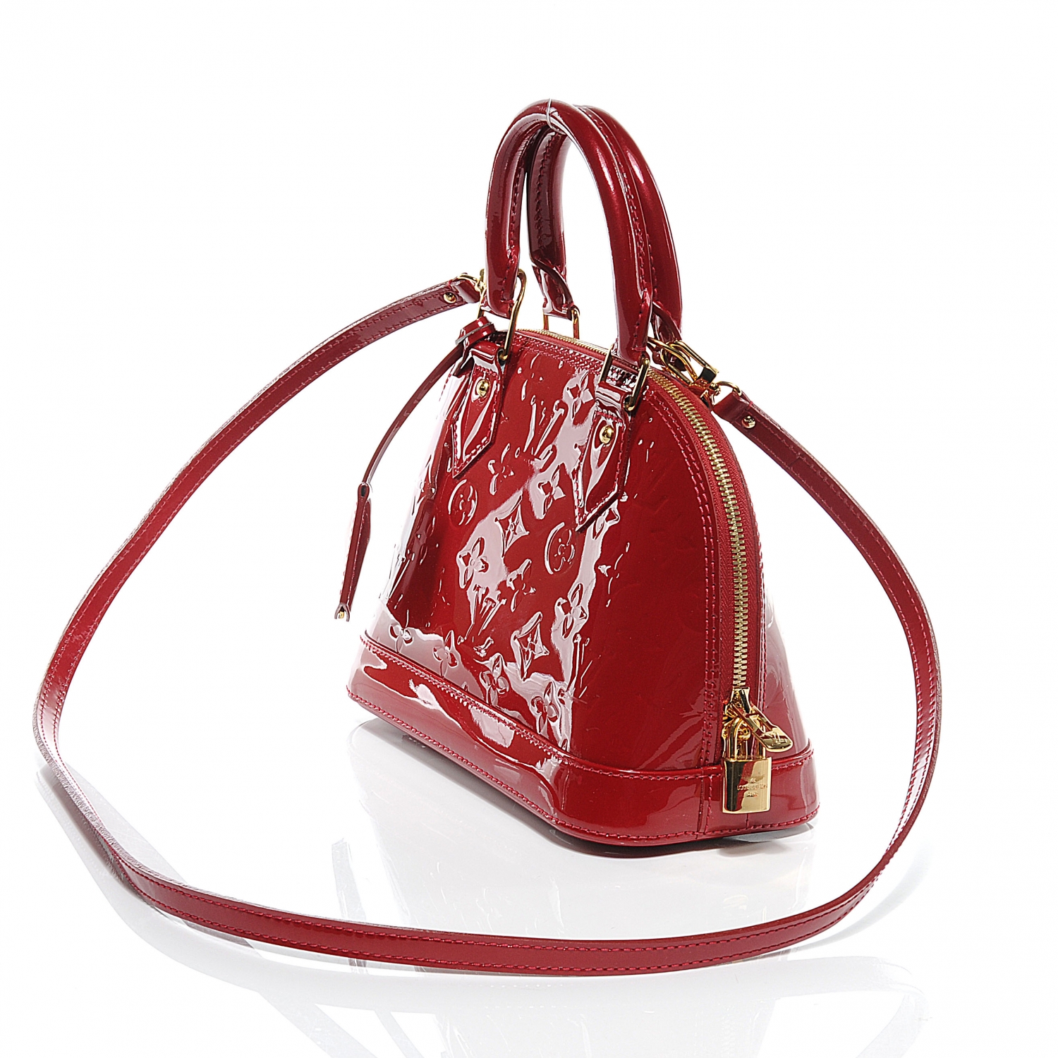LOUIS VUITTON Vernis Alma MM Pomme D'Amour Red Patent Leather Tote Bag  + Strap