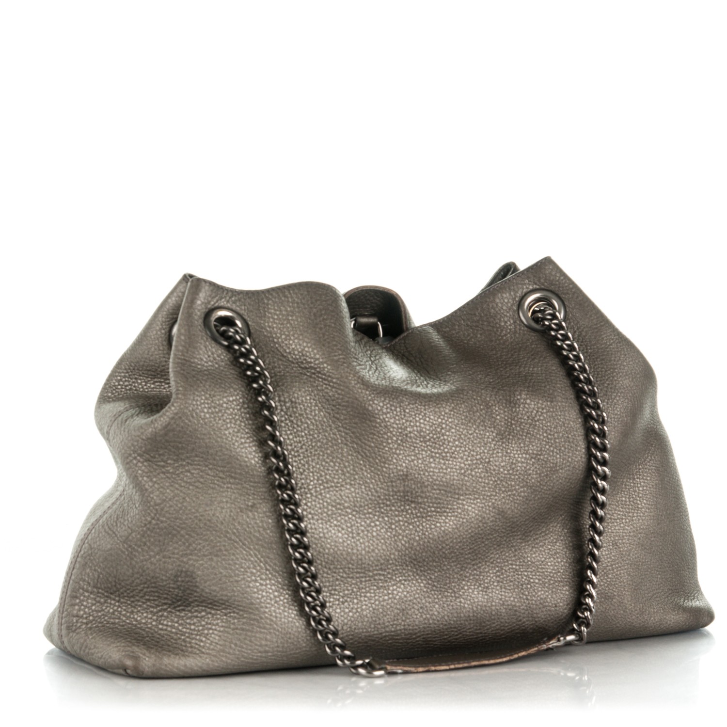 GUCCI Metallic Pebbled Calfskin Medium Soho Chain Shoulder Bag Pewter ...