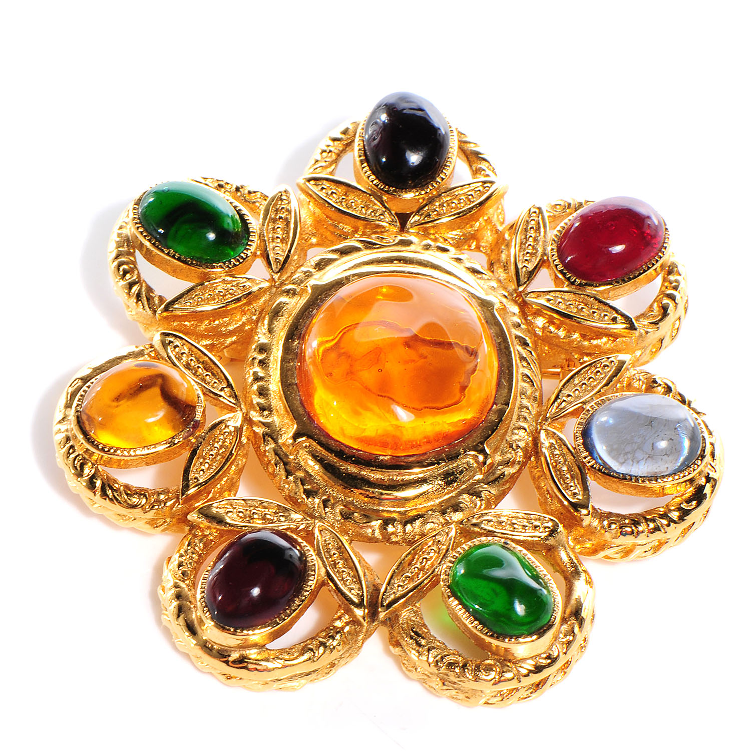 CHANEL Gripoix Poured Glass Brooch Pin Gold 64667