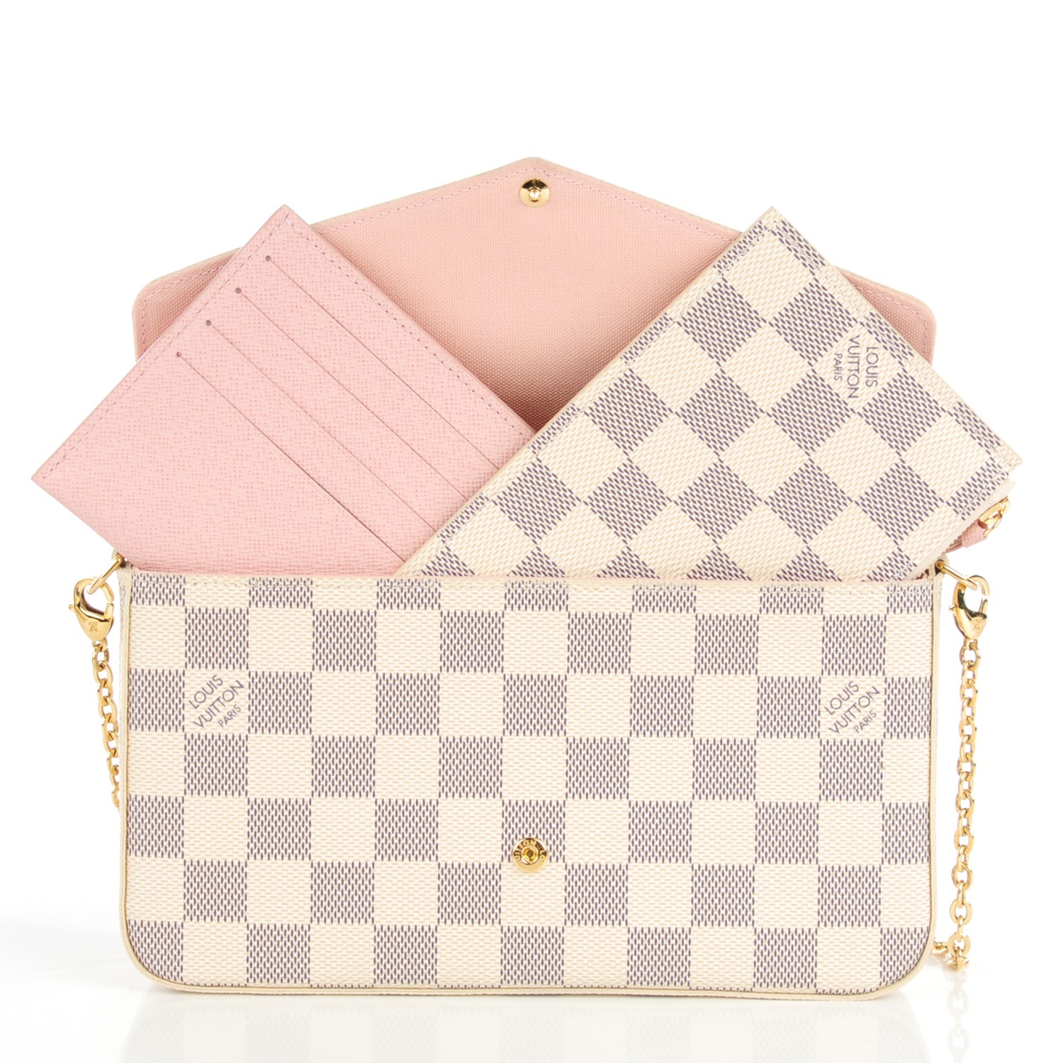 LOUIS VUITTON Damier Azur Pochette Felicie Chain Wallet Rose Ballerine 132779