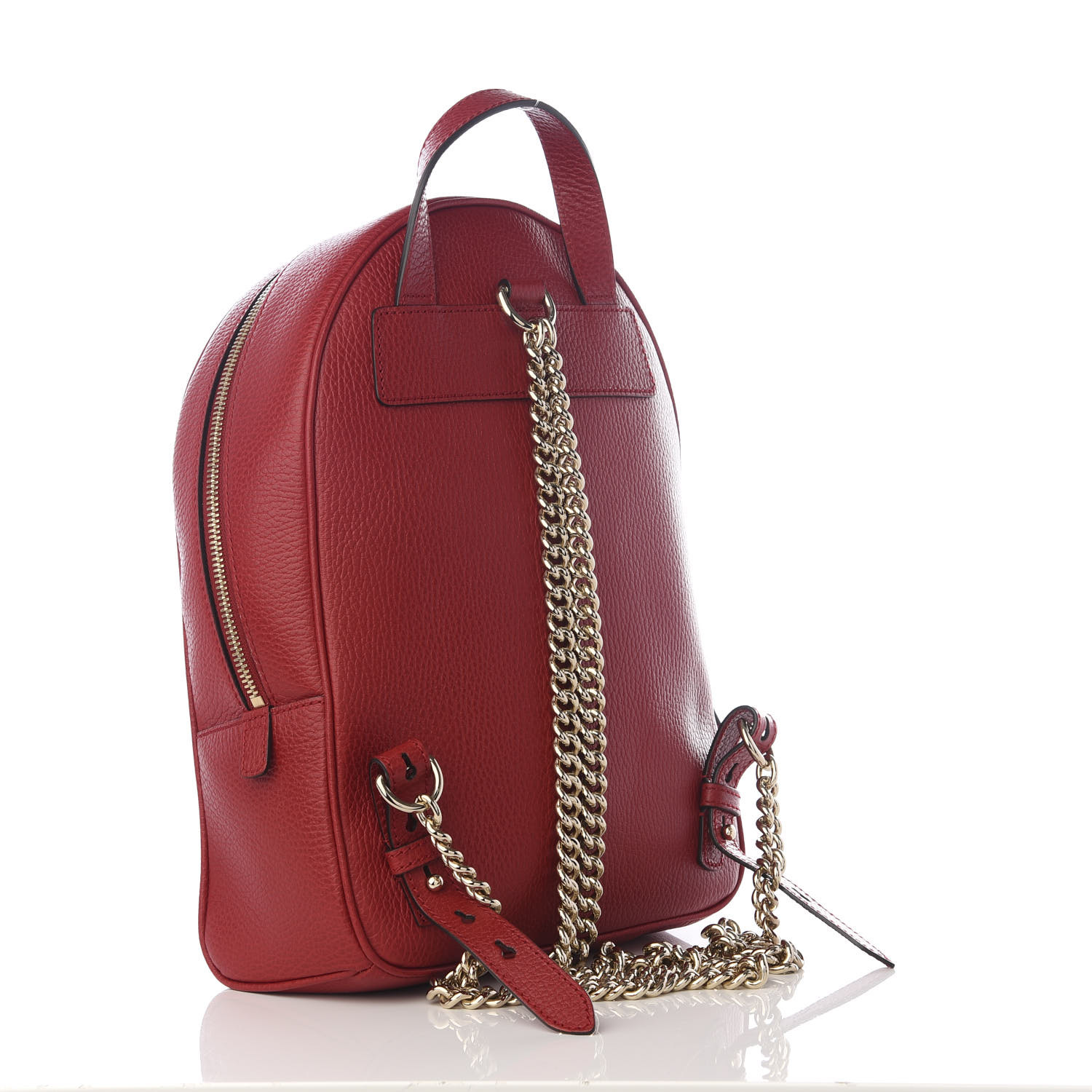 GUCCI Pebbled Calfskin Soho Chain Backpack Hibiscus Red 582968