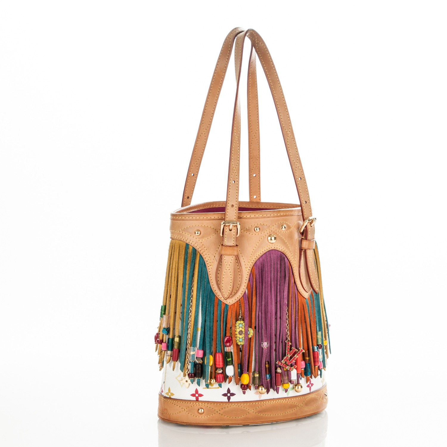 LOUIS VUITTON Monogram Multicolor Fringe Bucket White 182139