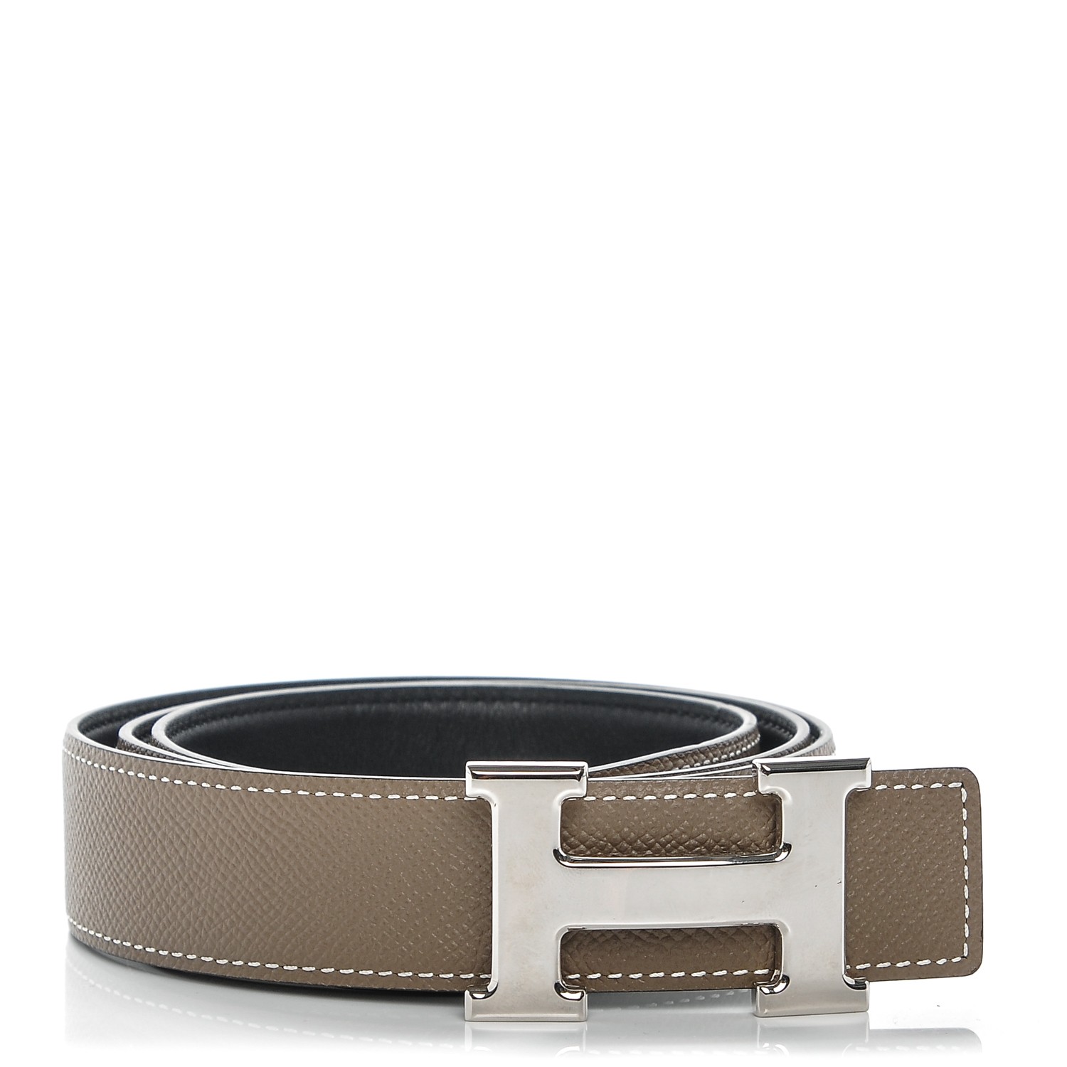 HERMES Epsom Swift 32mm H Belt 95 Etoupe Noir 182151