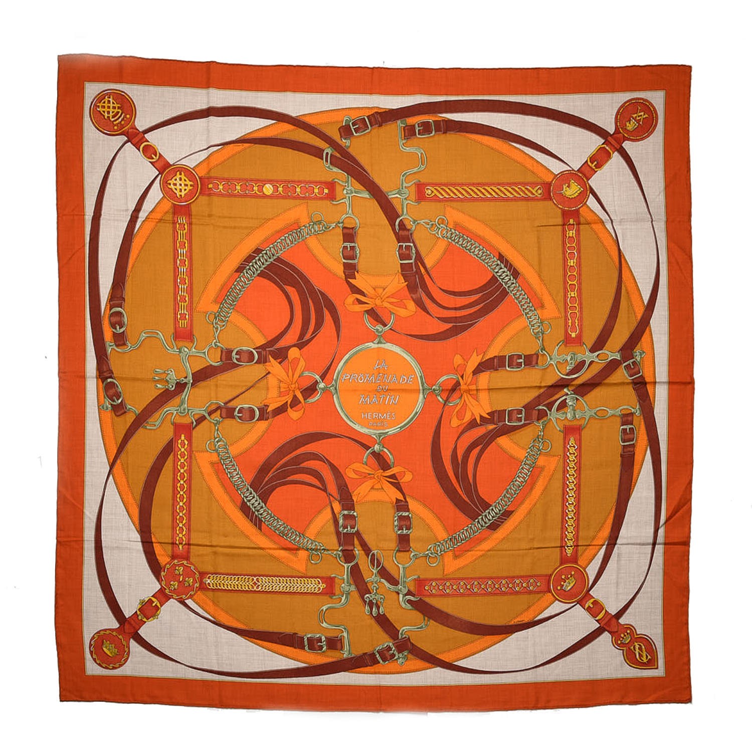 HERMES Cashmere Silk La Promenade Du Matin Shawl 140 Orange Natural ...