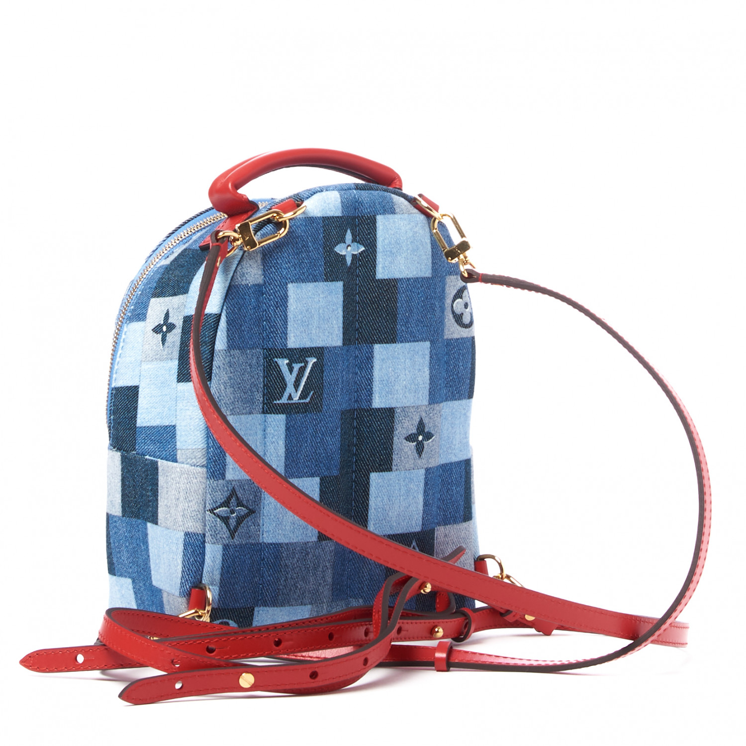 Louis Vuitton Denim Monogram Palm Springs Backpack MINI Blue Red M4504 in  2023