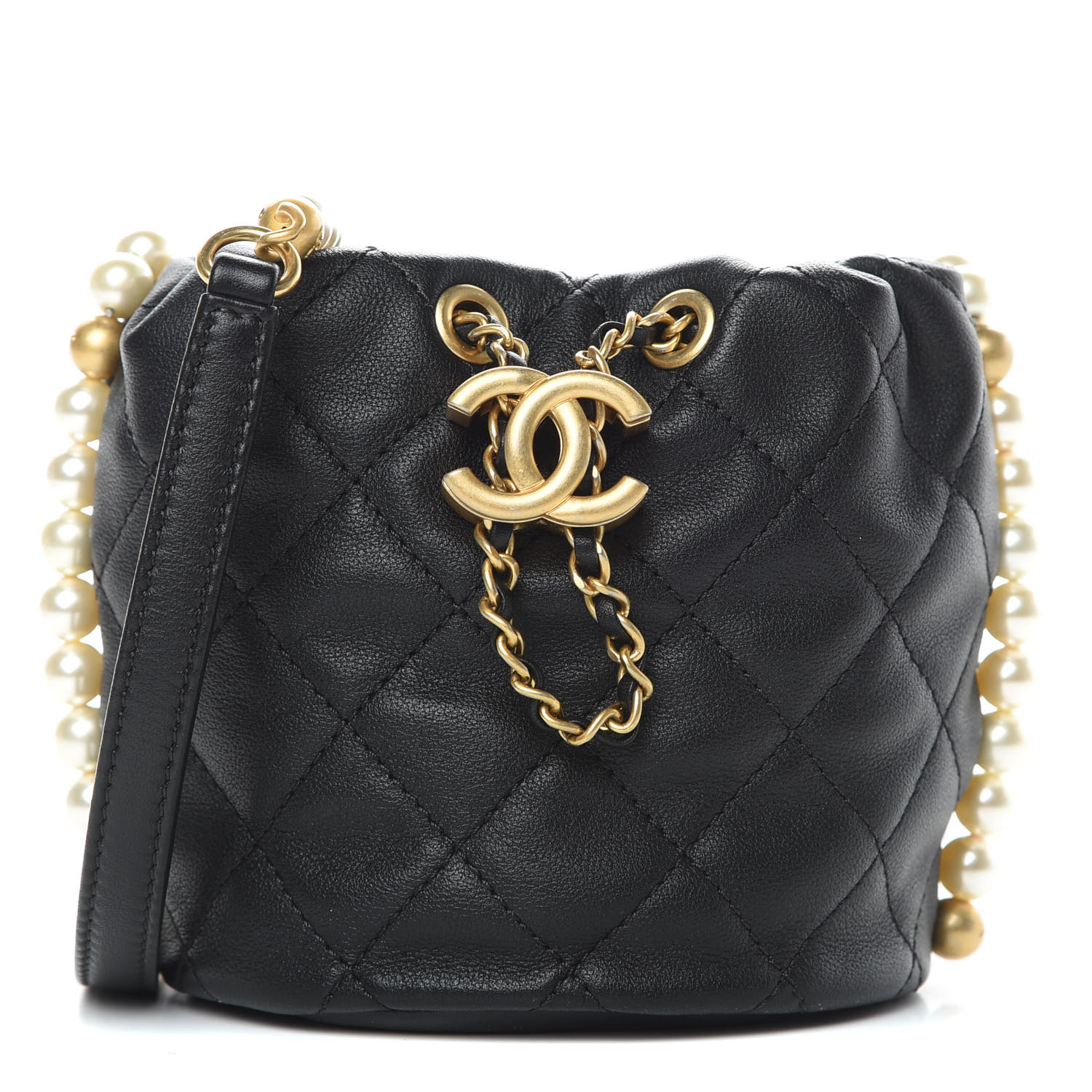 CHANEL Calfskin Quilted Pearl Mini About Pearls Drawstring Bucket Bag ...