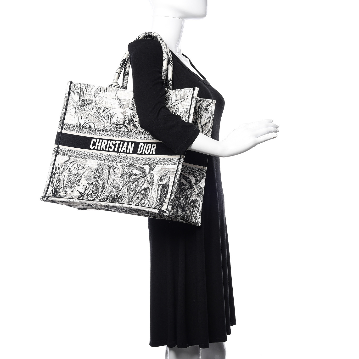 Christian Dior Embroidered Toile De Jouy Canvas Book Tote White Black Fashionphile