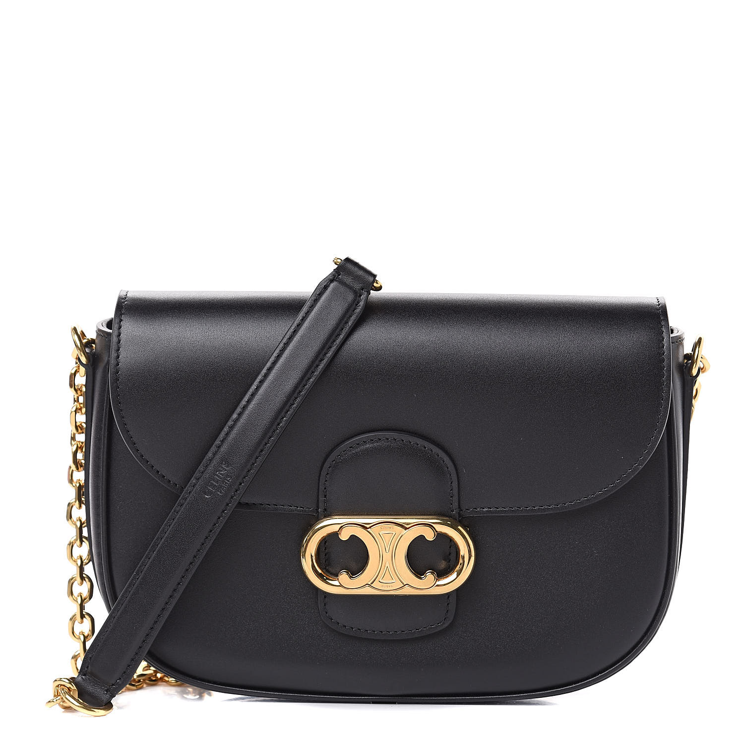 Celine Shiny Calfskin Medium Chain Maillon Triomphe Black 496479