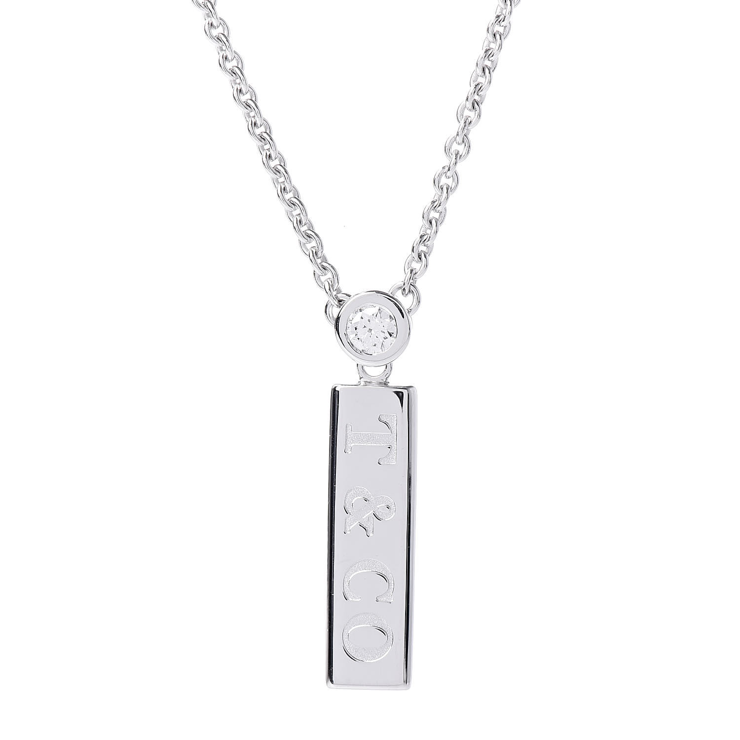 TIFFANY 18K White Gold Diamond Bar Pendant Necklace 453172 | FASHIONPHILE