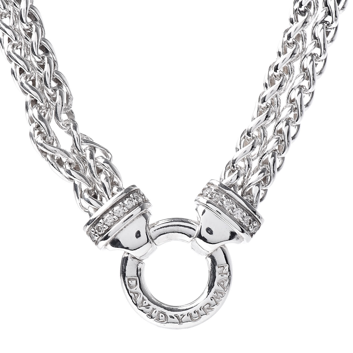 DAVID YURMAN Sterling Silver Pave Diamond 8mm Double Wheat Chain ...