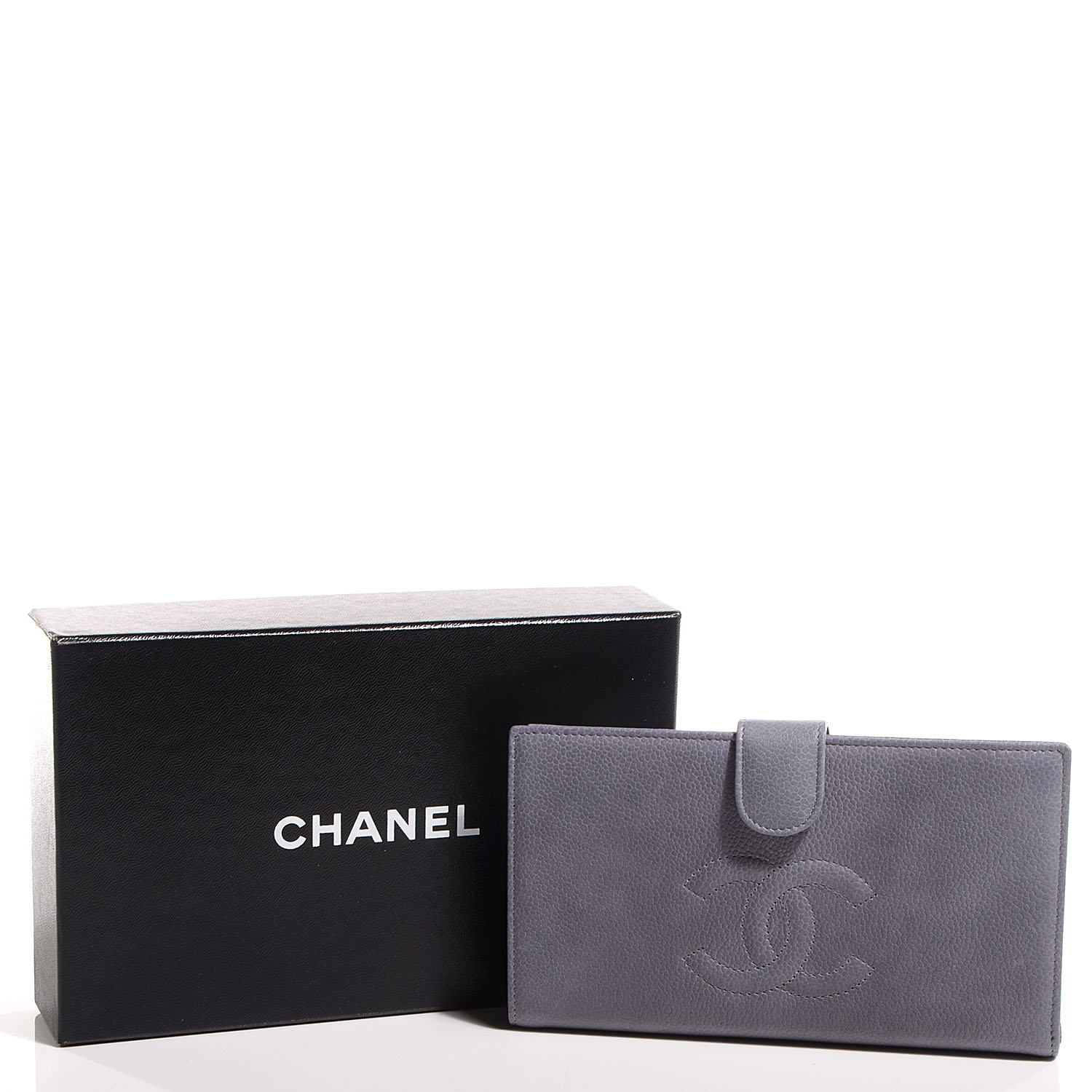 CHANEL Caviar CC French Wallet Grey 70191