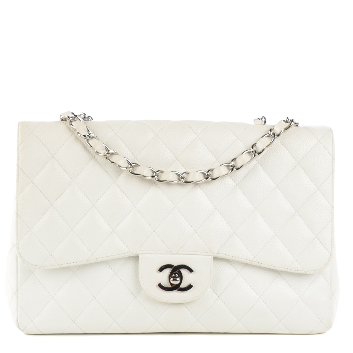 CHANEL Caviar Quilted Jumbo Single Flap White 119324