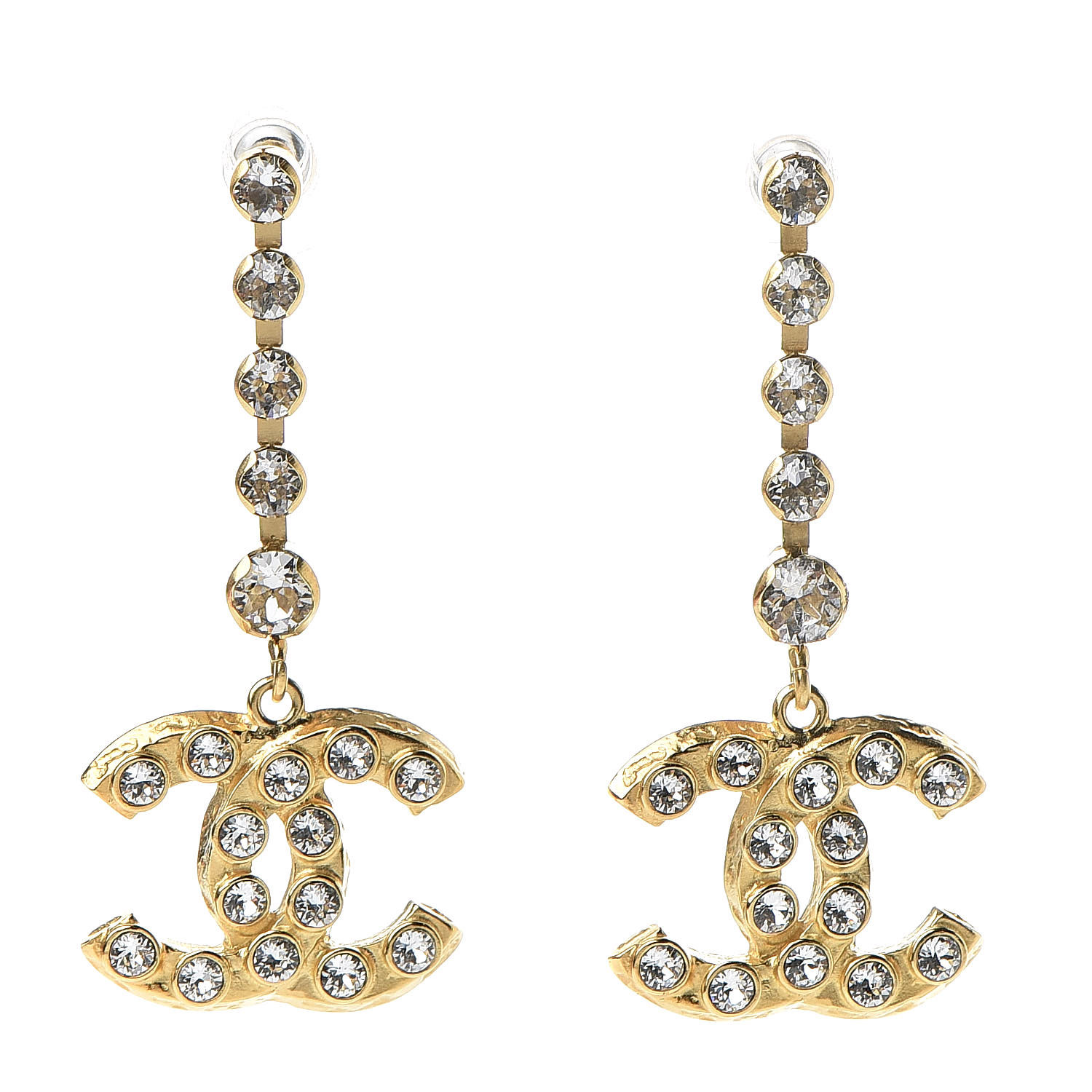 CHANEL CC Crystal Drop Earrings Gold 520316