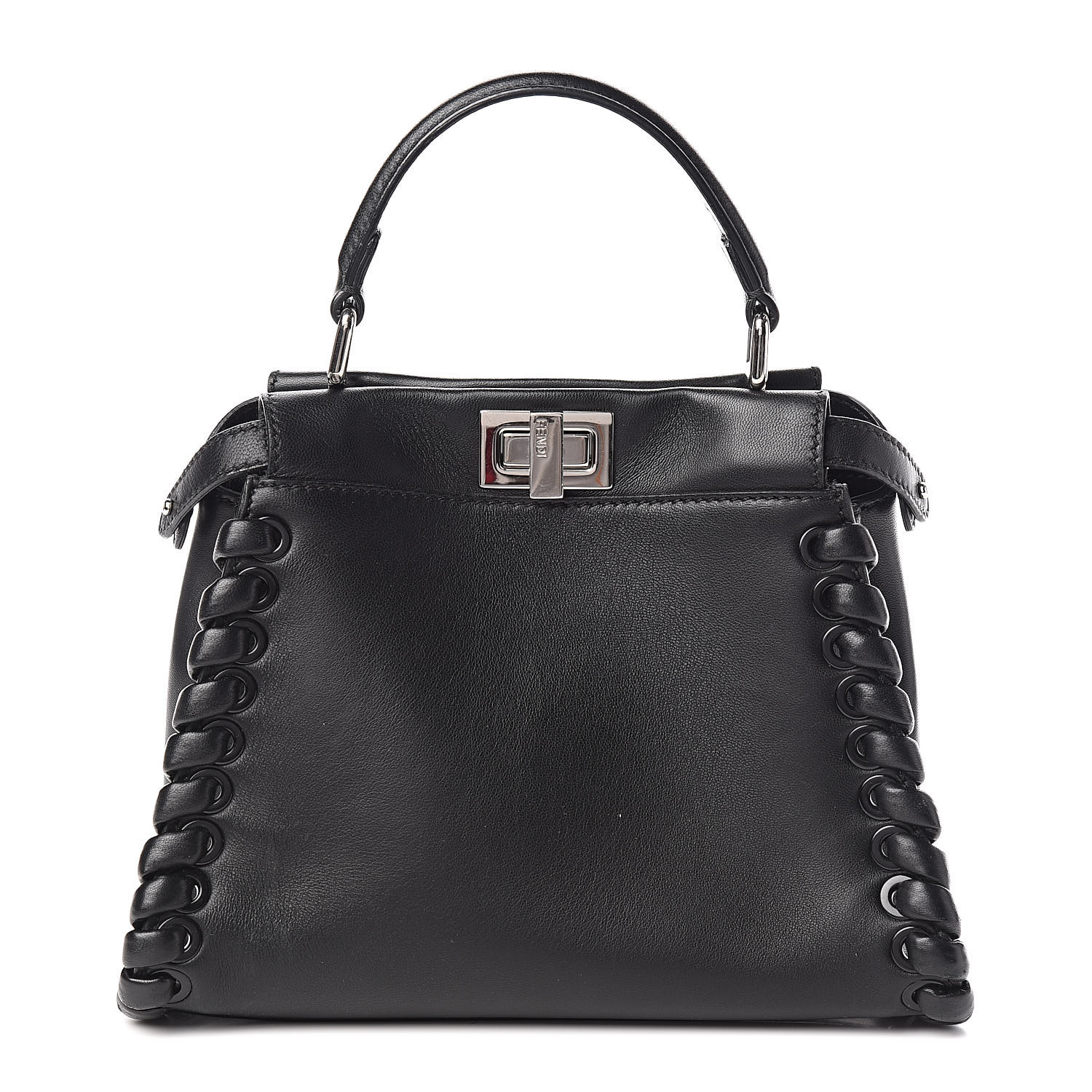 FENDI Nappa Whipstitch Mini Peekaboo Iconic Satchel Black 520349