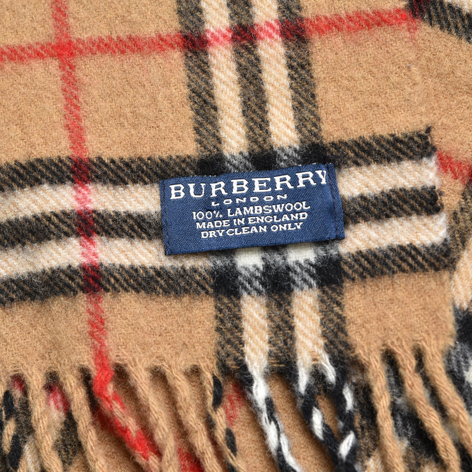 BURBERRY Lambswool Check Fringe Scarf Camel 226636