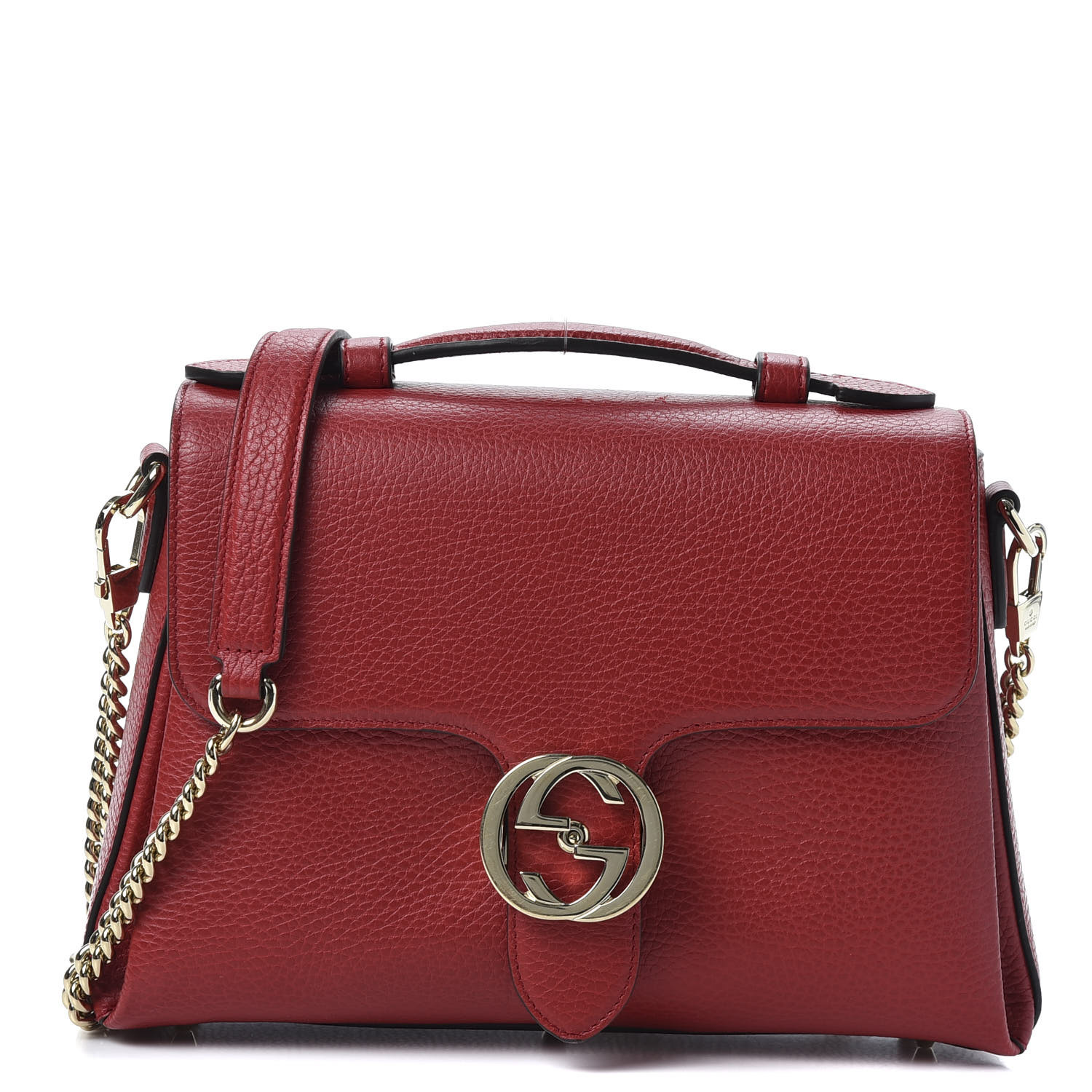 GUCCI Dollar Calfskin Interlocking G Top Handle Shoulder Bag Red 580148 ...