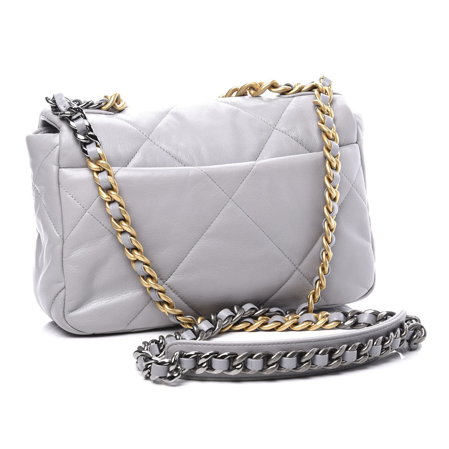 CHANEL Goatskin Quilted Medium Chanel 19 Flap Grey 579045 | FASHIONPHILE