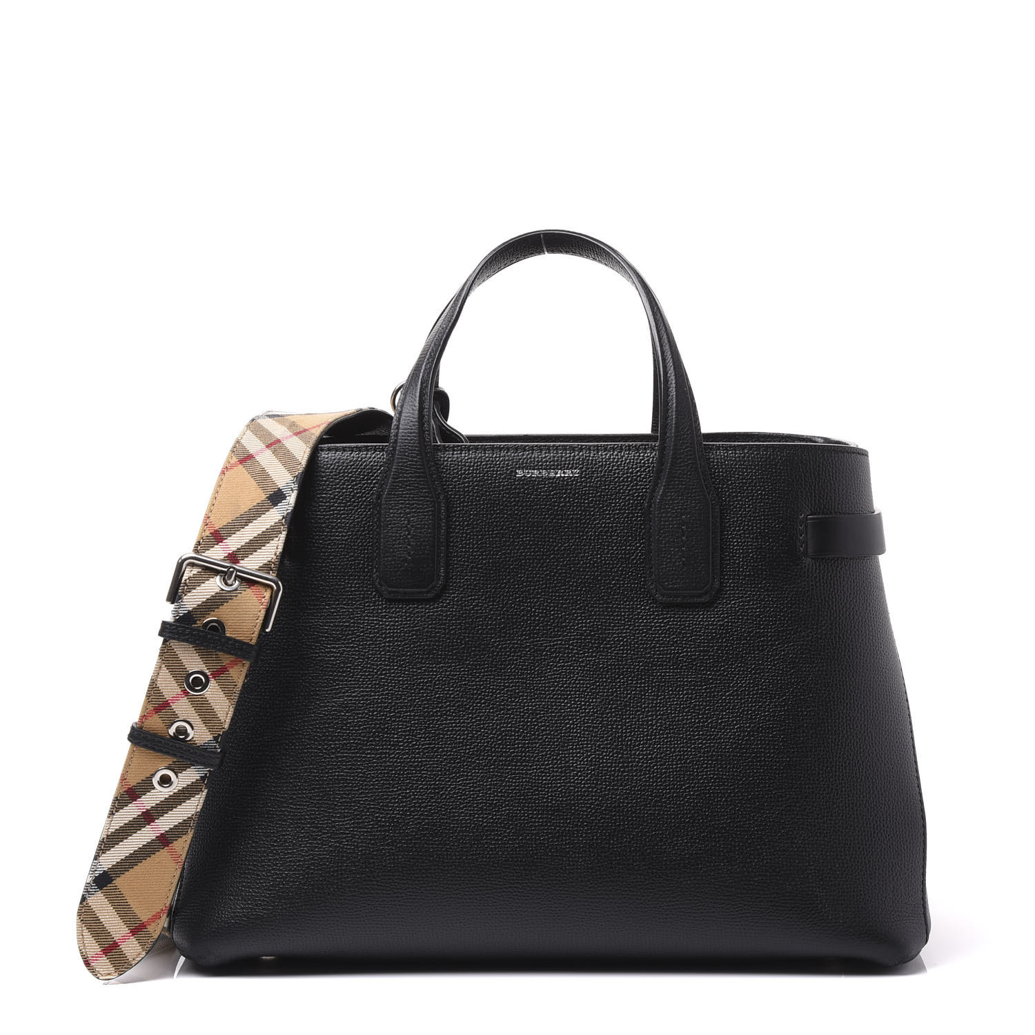 BURBERRY Derby Calfskin House Check Medium Banner Tote Black 578381