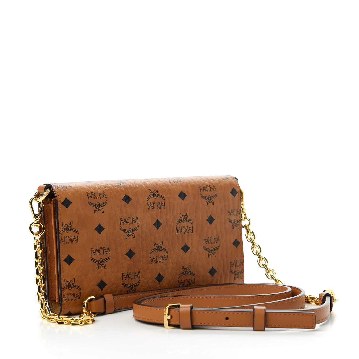 MCM Visetos Chain Wallet Crossbody Cognac 731430 FASHIONPHILE