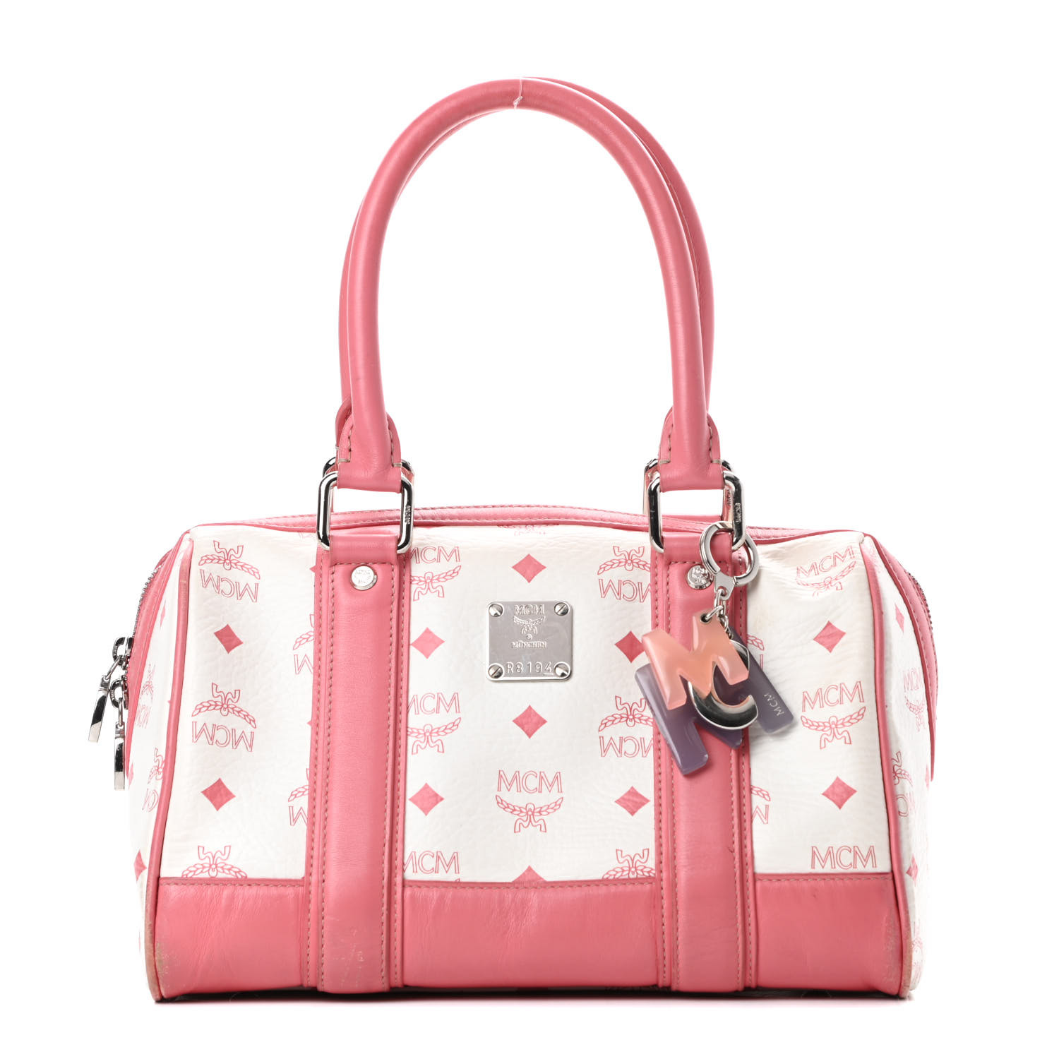 Mcm Visetos Small Boston Bag Pink White Fashionphile