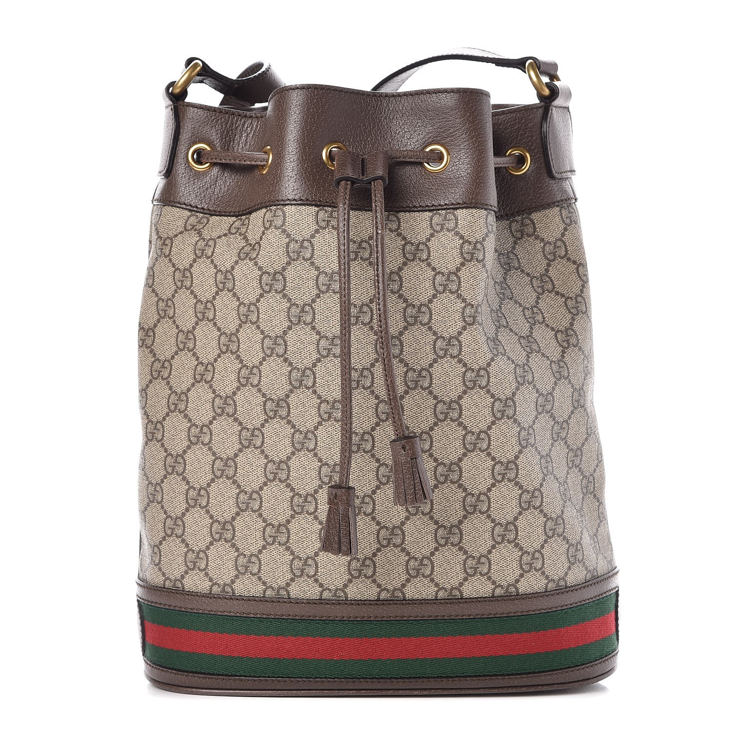 GUCCI GG Supreme Monogram Web Ophidia Bucket Bag Brown 326505