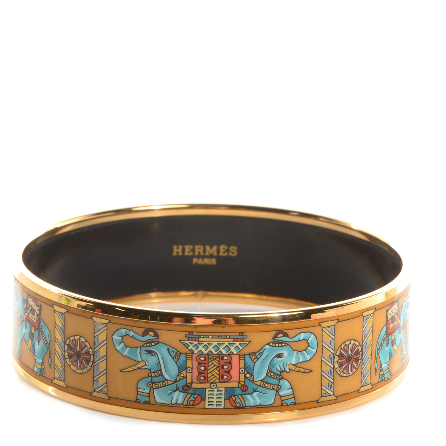  HERMES  Enamel Printed Elephant  Torana Wide Bracelet 70 68365