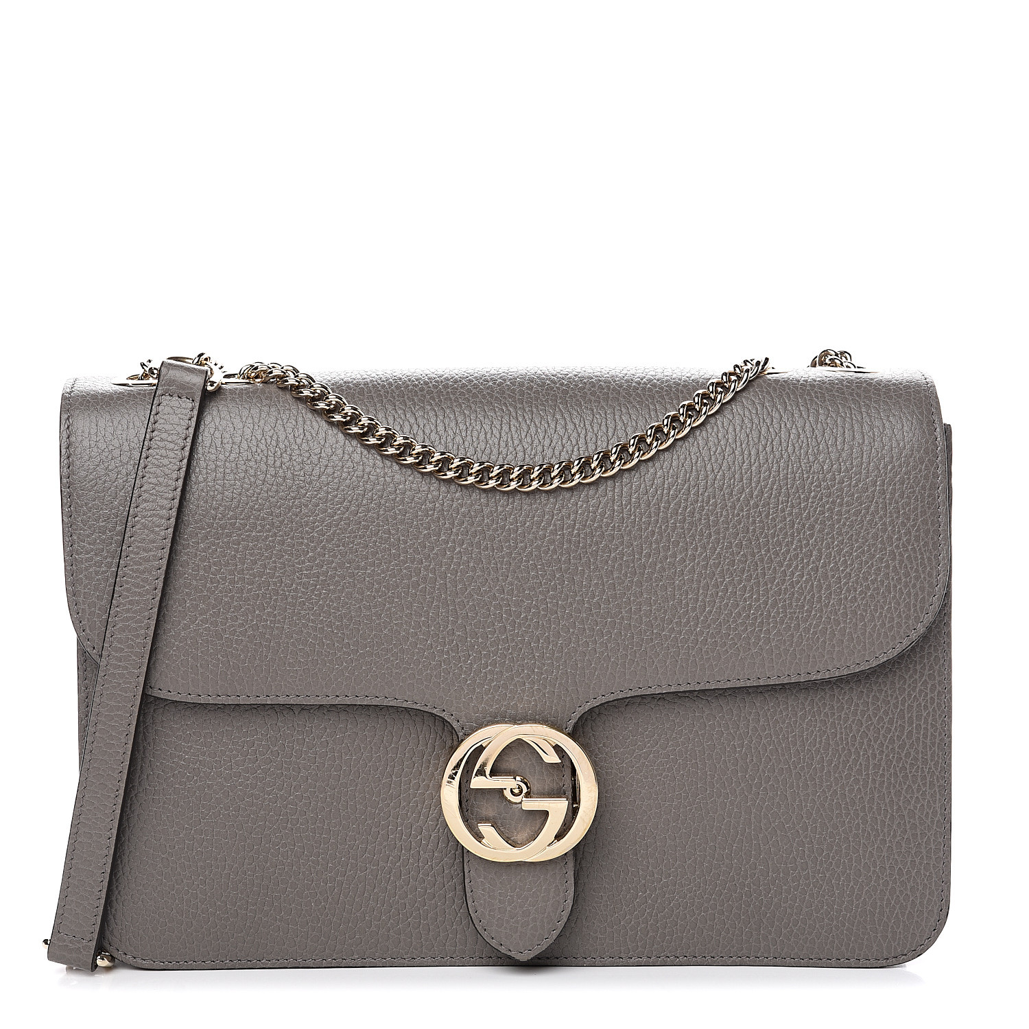 GUCCI Dollar Calfskin Interlocking G Shoulder Bag Grey 547709