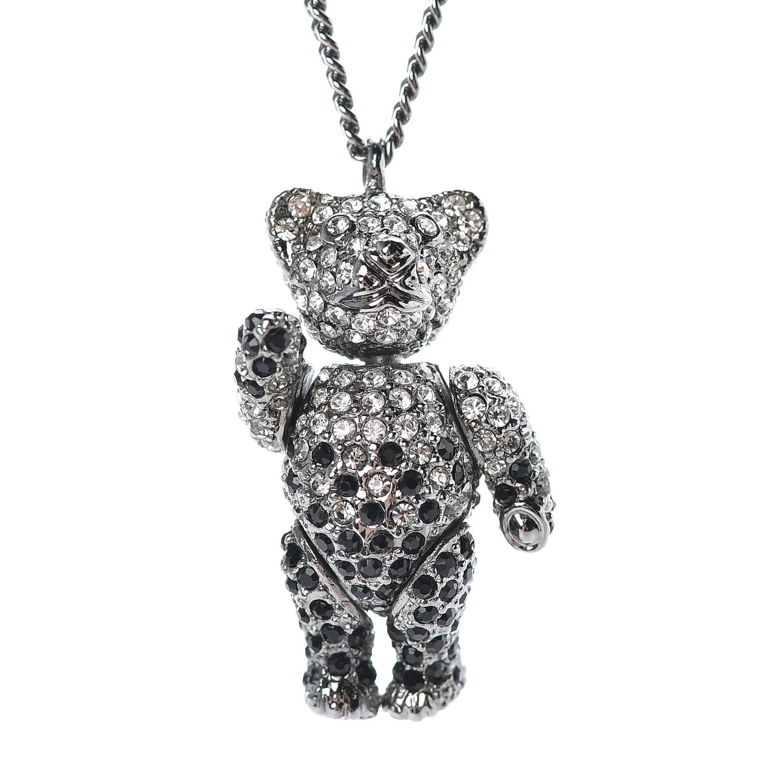 Christian Dior Crystal Teddy Bear Necklace Black 389258 