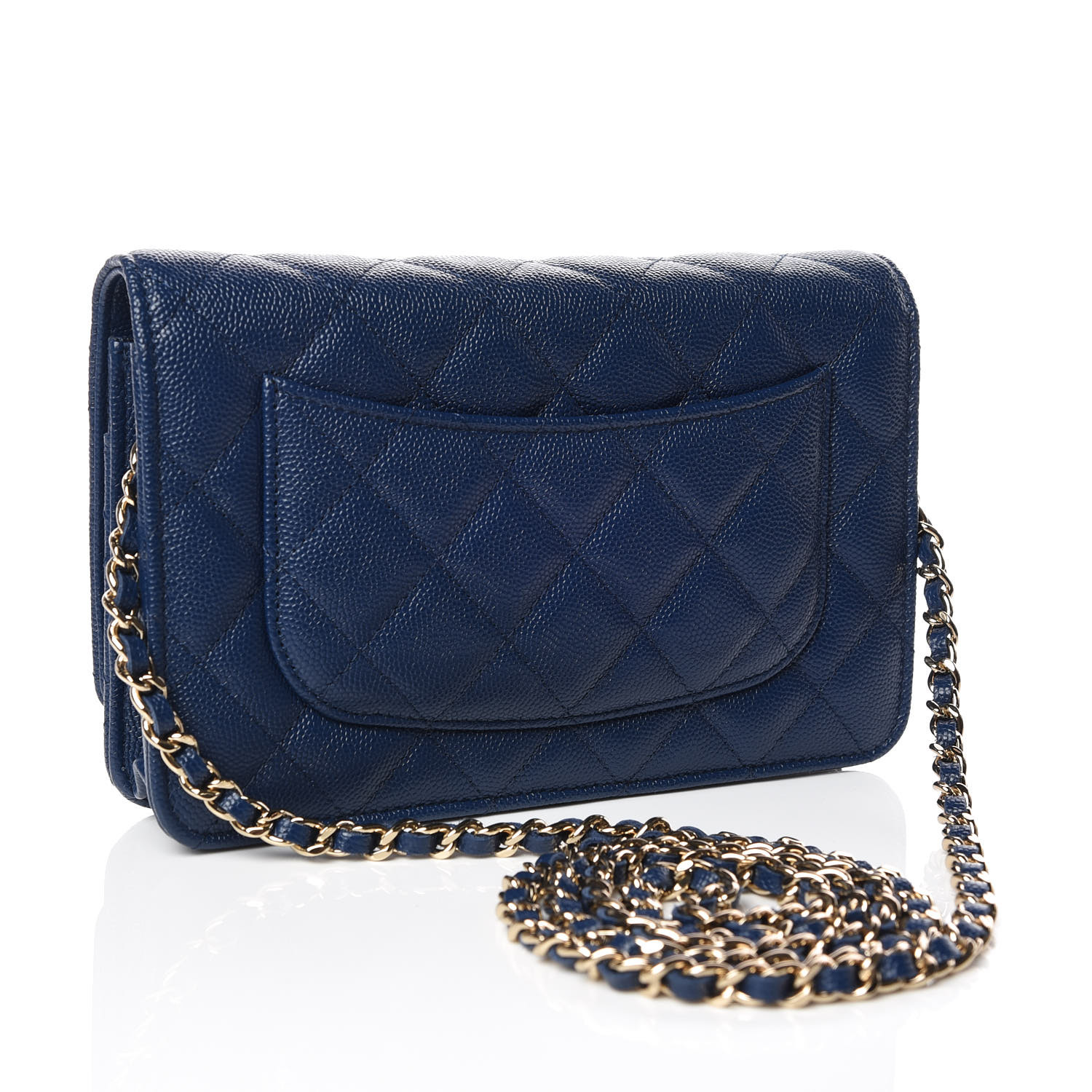 CHANEL Caviar Quilted Wallet On Chain WOC Navy Blue 390821