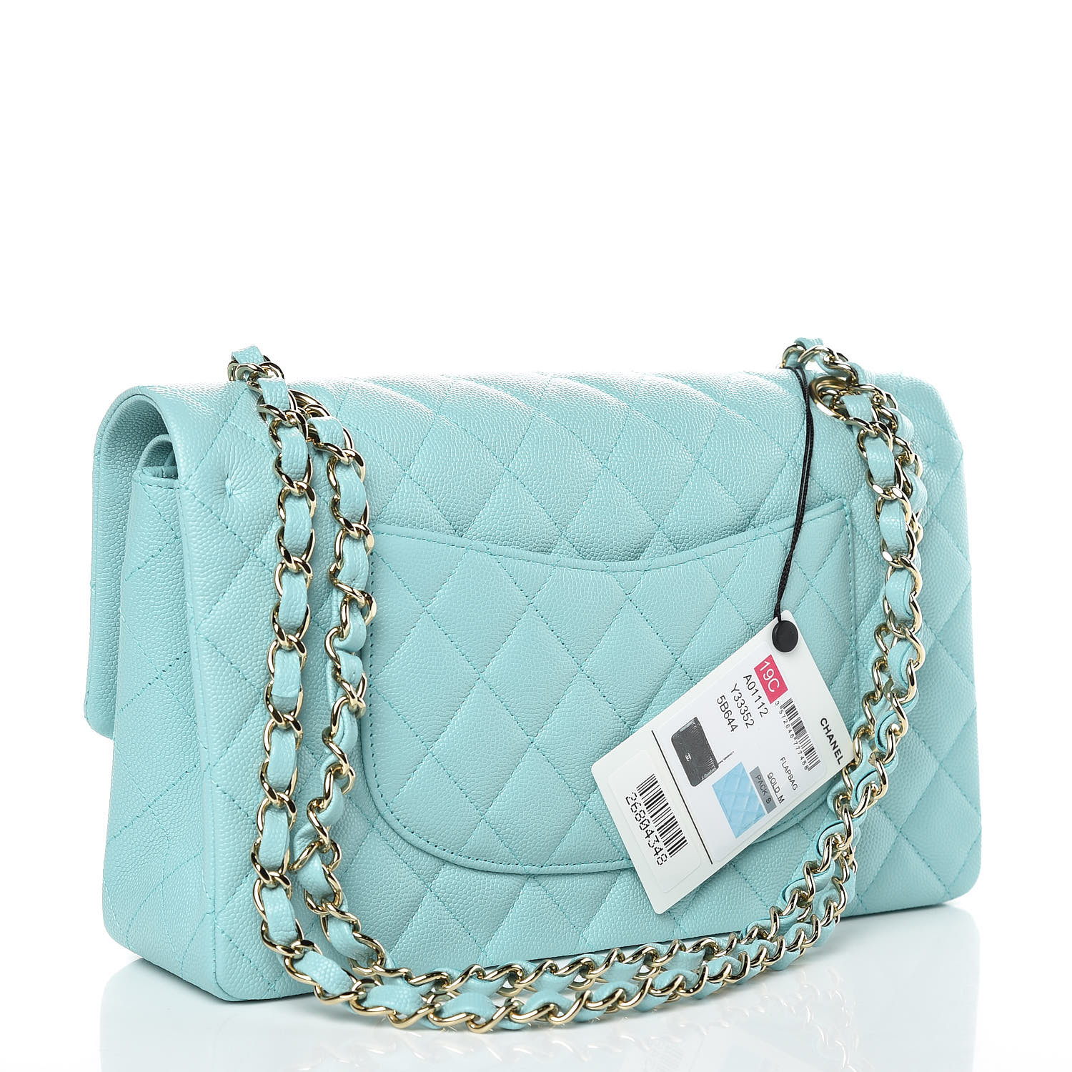 CHANEL Caviar Quilted Medium Double Flap Light Blue 389109