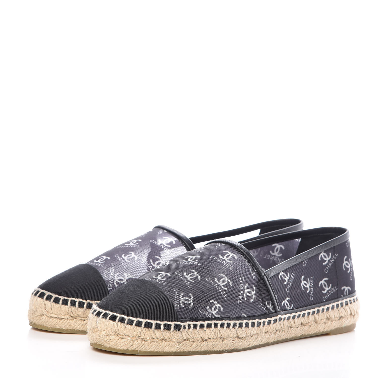 CHANEL Mesh Grosgrain CC Espadrilles 40 Black White 389599