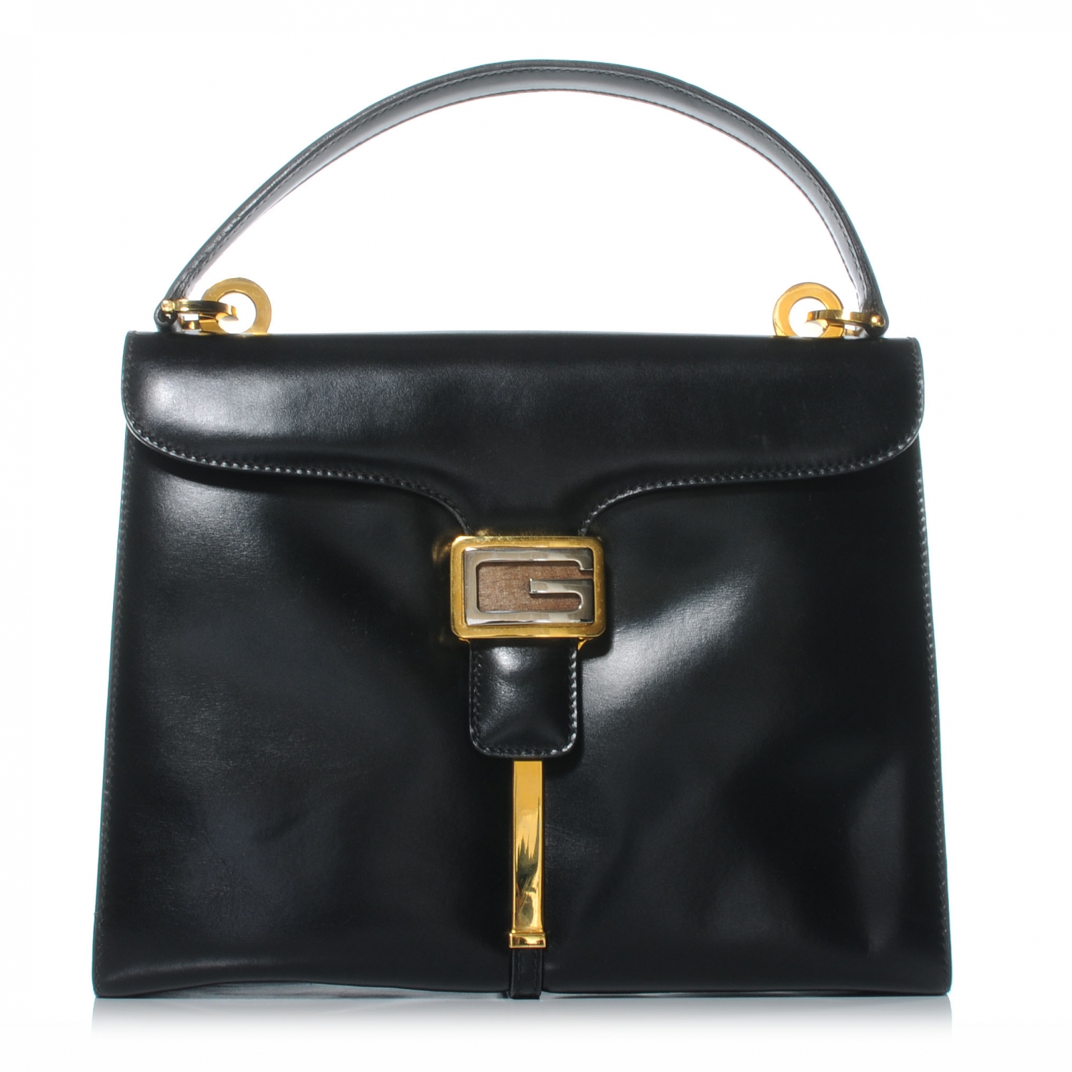 GUCCI Leather G Top Handle Bag Black 44030