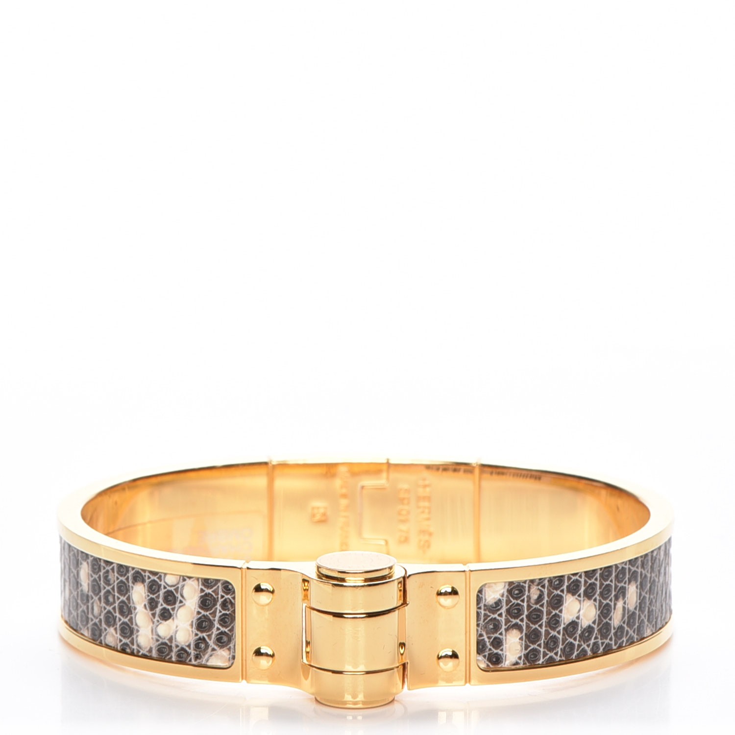 HERMES Lizard Charniere Cuir Narrow Hinged Bracelet S Ombre 214417 ...