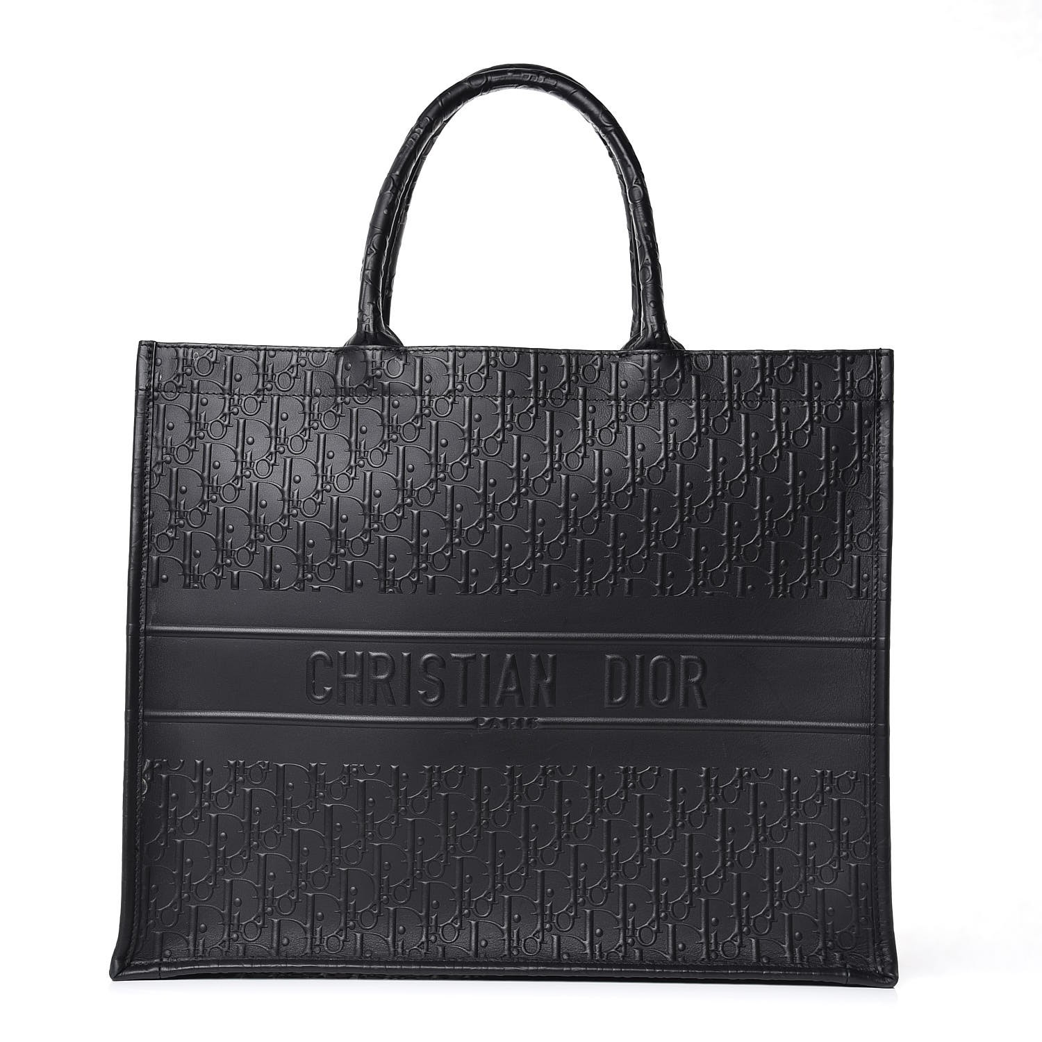 CHRISTIAN DIOR Calfskin Embossed Oblique Book Tote Black 348837 ...