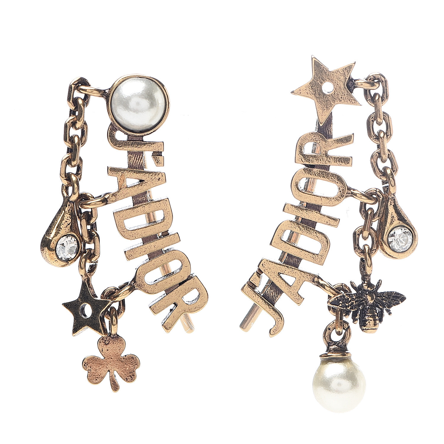 CHRISTIAN DIOR Pearl Crystal J'Adior Earrings Aged Gold 534245 ...