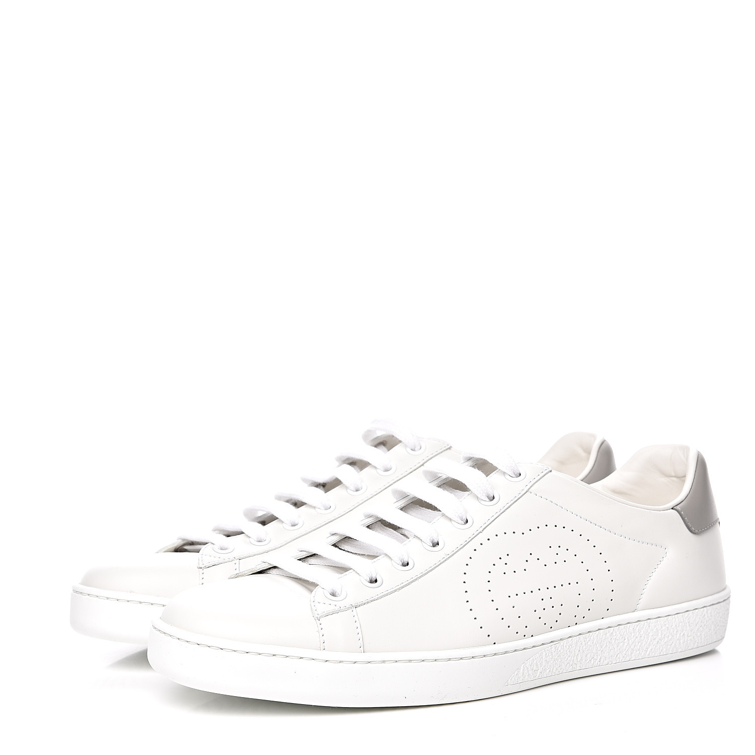 GUCCI Perforated Calfskin Womens Interlocking G Ace Sneakers 39.5 White ...